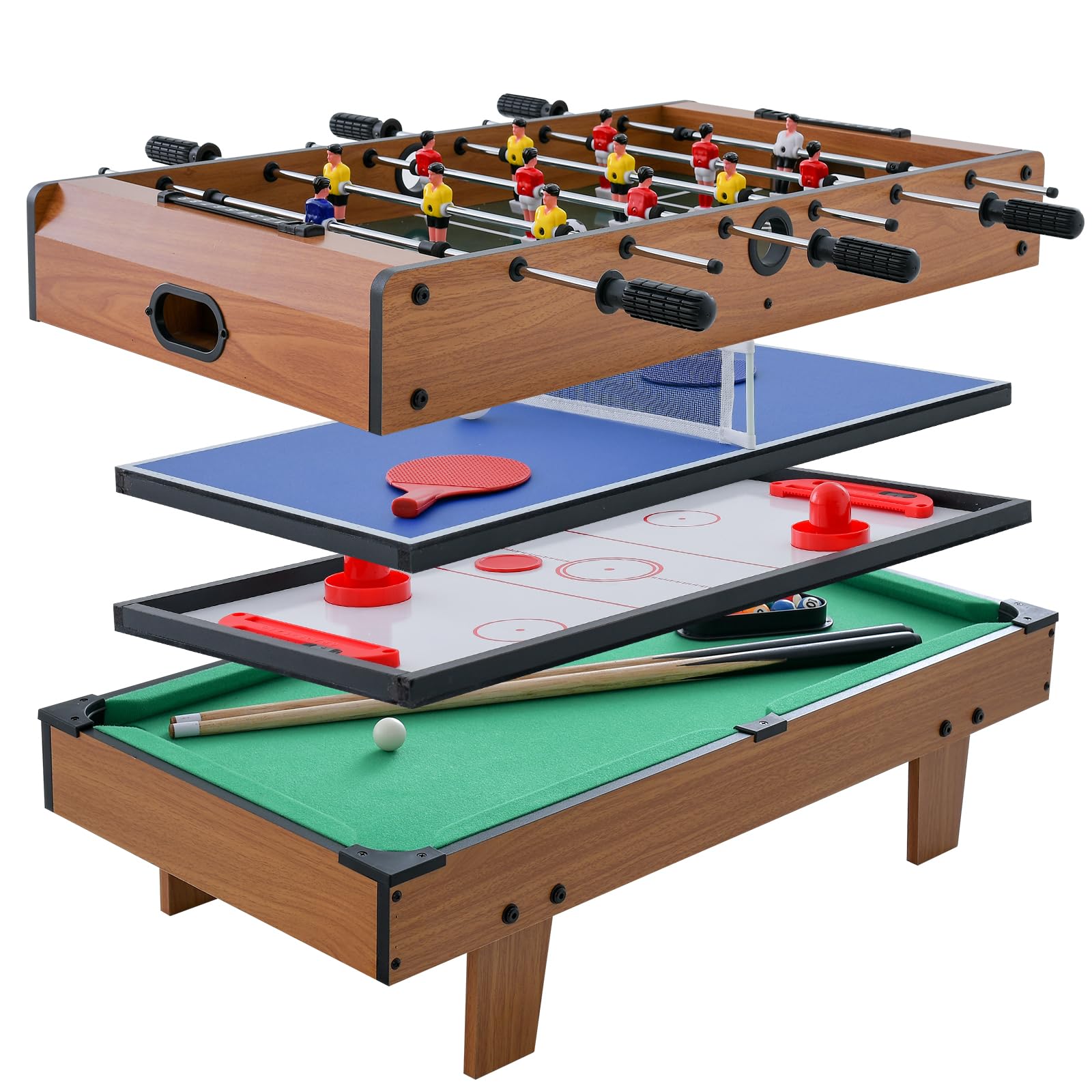 Giantex 4-in-1 Multi-Game Table - Soccer, Hockey, Billiards & Ping Pong - Wooden Foosball Table for Game Rooms & Family Fun - Perfect for Indoor Entertainment, Parties & Recreation
