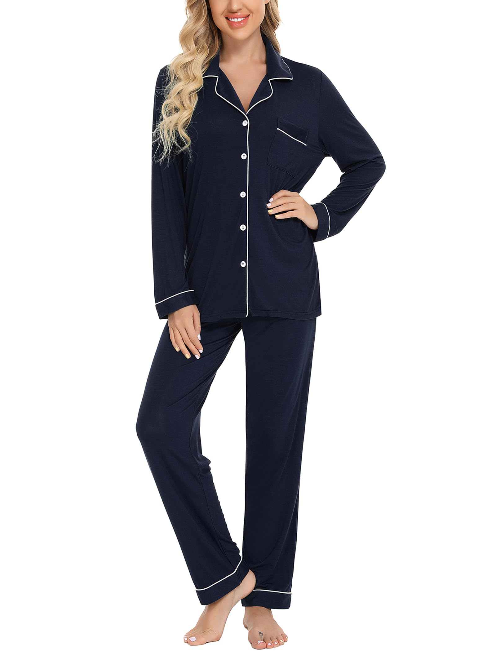 Leikar Women's Soft Button Up Pajama Set - Long Sleeve Shirt & Comfortable Pants for Sleepwear, Lounge & Home Relaxation | Cozy Nightwear for Bedtime, Movie Nights & Vacation