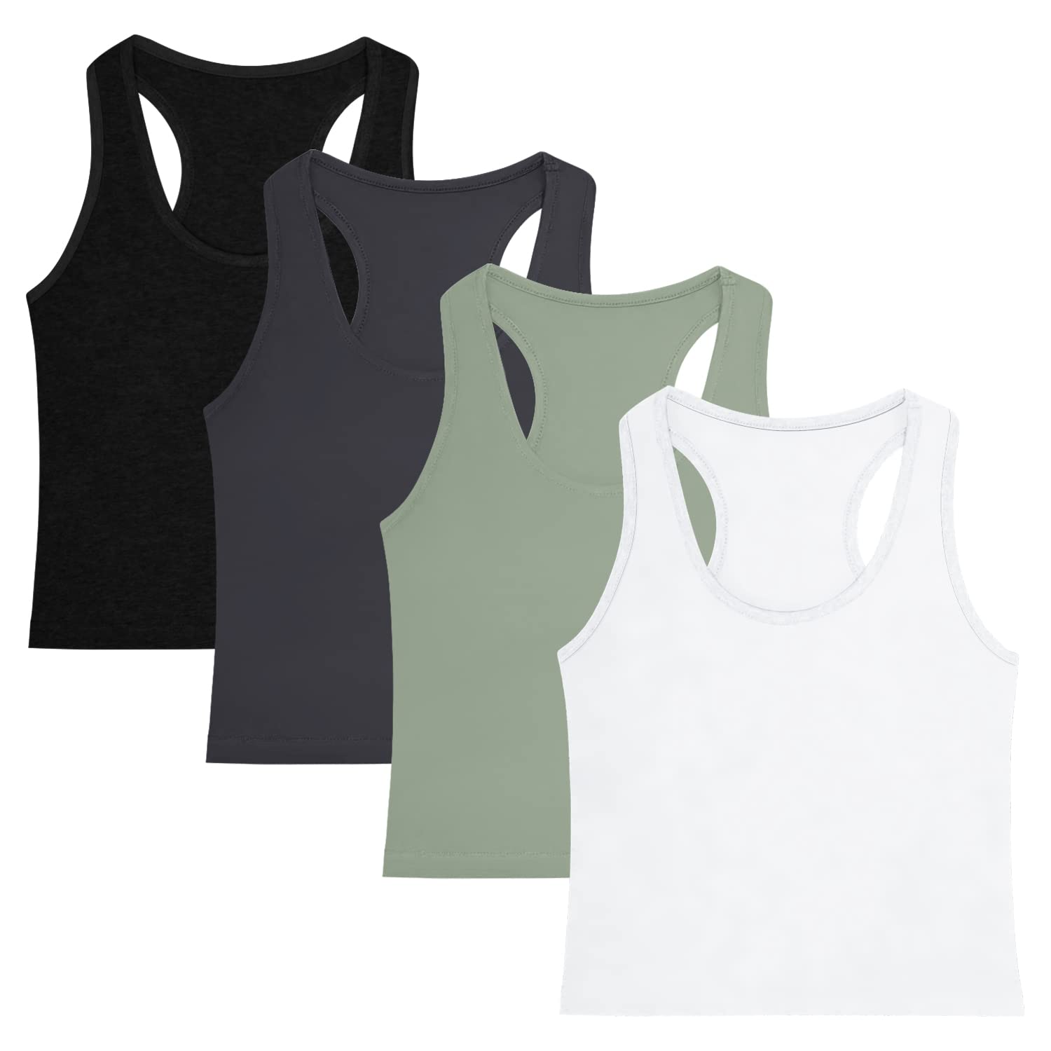 4 Pack Women's Cotton Racerback Crop Tops - Breathable Sleeveless Tank Tops for Workout, Yoga, Gym & Casual Summer Outfits