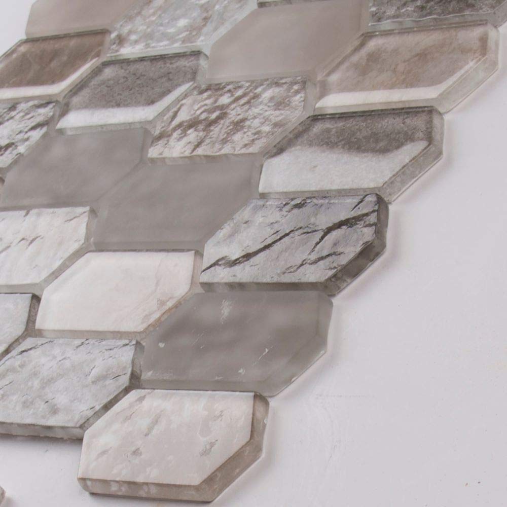 Savoy Picket Pattern Inkjet Glass Mosaic Tiles - 9.7 Sq Ft (10 Pieces) - Perfect for Kitchen Backsplash, Bathroom Walls & Pool Designs