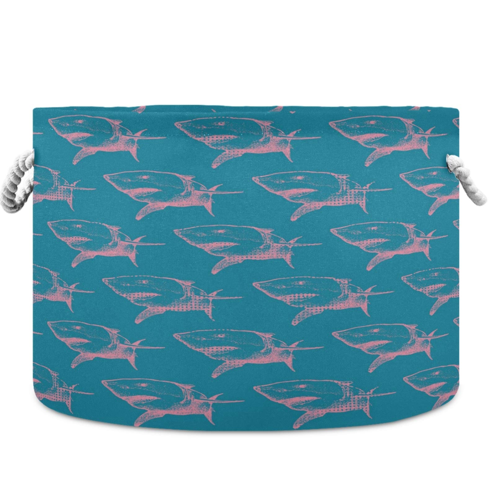 Abstract Shark Animal Canvas Storage Basket - Nursery Hamper, Toy Organizer Bin & Laundry Basket for Kids Room, Playroom, Shelves | Perfect for Toy Storage, Clothes Organization & Home Decor