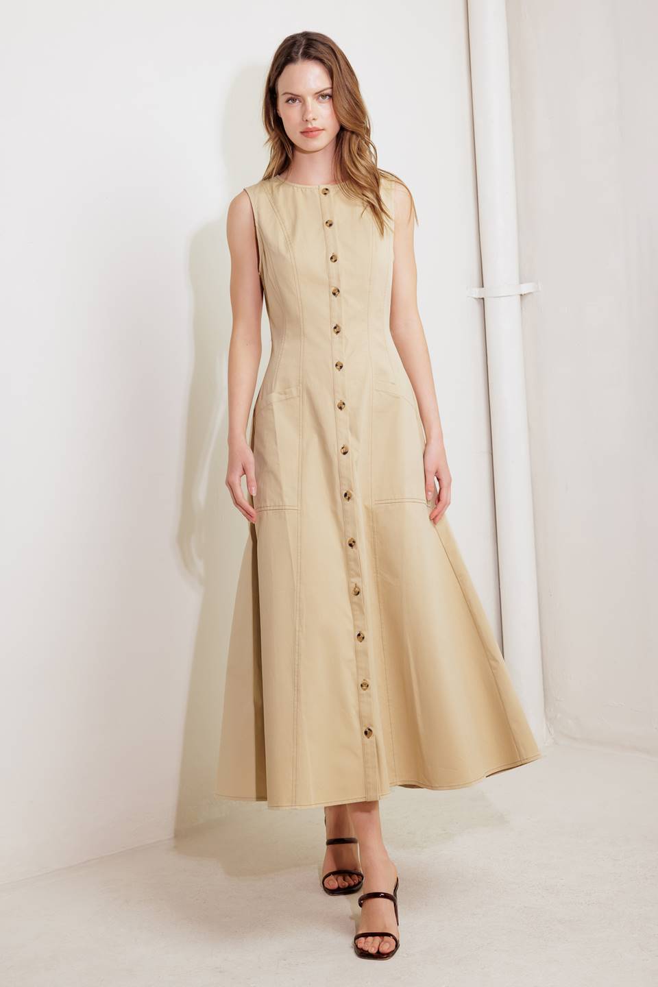 MAISIE MIDI DRESS in Beige - Elegant Casual Summer Dress for Women | Perfect for Beach Vacations, Brunch Dates & Office Wear
