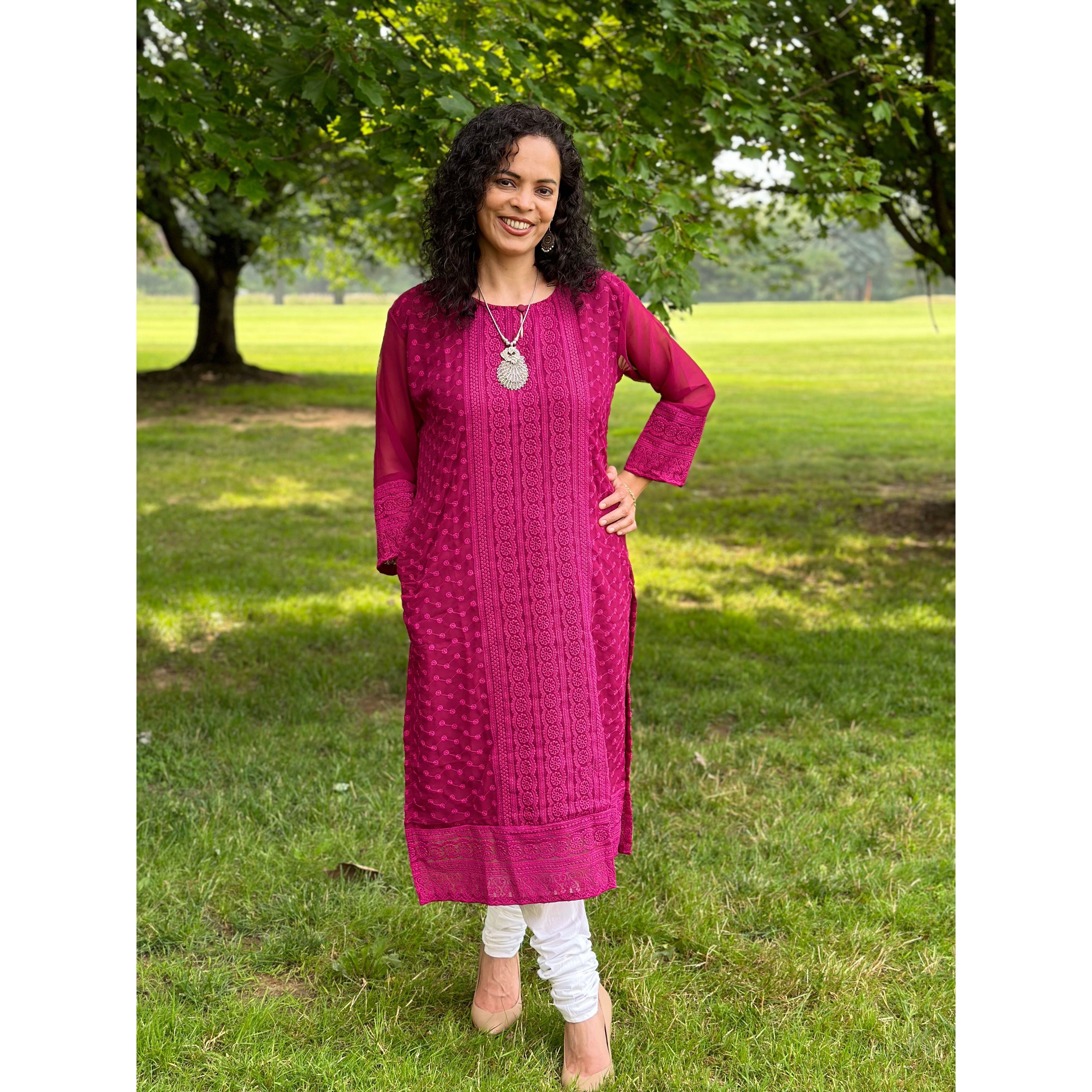 Elegant Chikankari Kurta for Women - Traditional Indian Embroidered Tunic - Perfect for Festivals, Weddings & Casual Wear