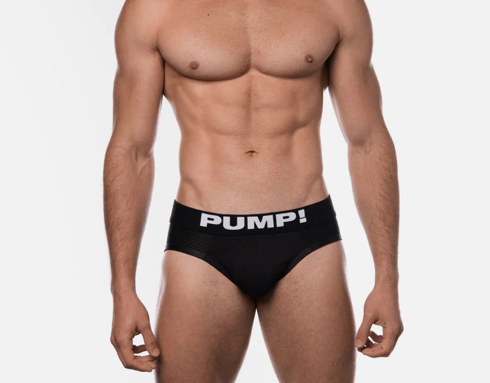 PUMP! Men's Classic Black Mesh Brief Underwear - Breathable & Comfortable for Everyday Wear, Gym, and Sports