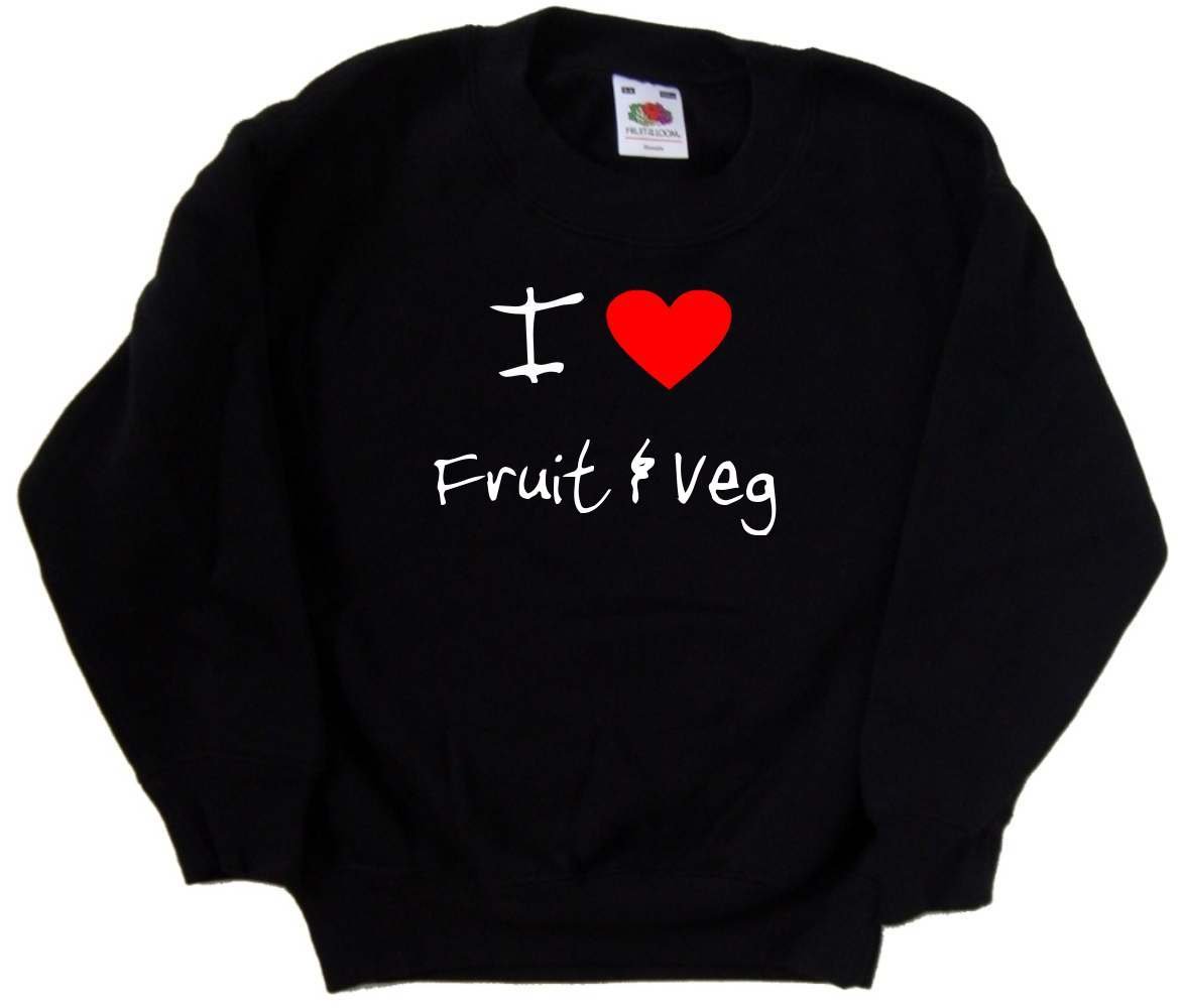 I Love Heart Fruit & Veg Black Kids Sweatshirt - Cute Graphic Hoodie for Boys & Girls - Perfect for School, Playdates & Family Outings