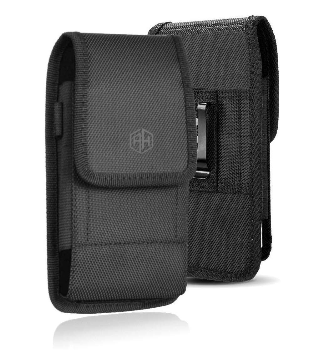 Military Grade Nylon Canvas Cell Phone Holster with Belt Loop - Compatible with iPhone 8 Plus/13 Pro Max/15 Plus & Galaxy S24 Ultra - Fits Phones with Otterbox Case (Large Size) - Perfect for Outdoor Activities, Hiking, and Tactical Use