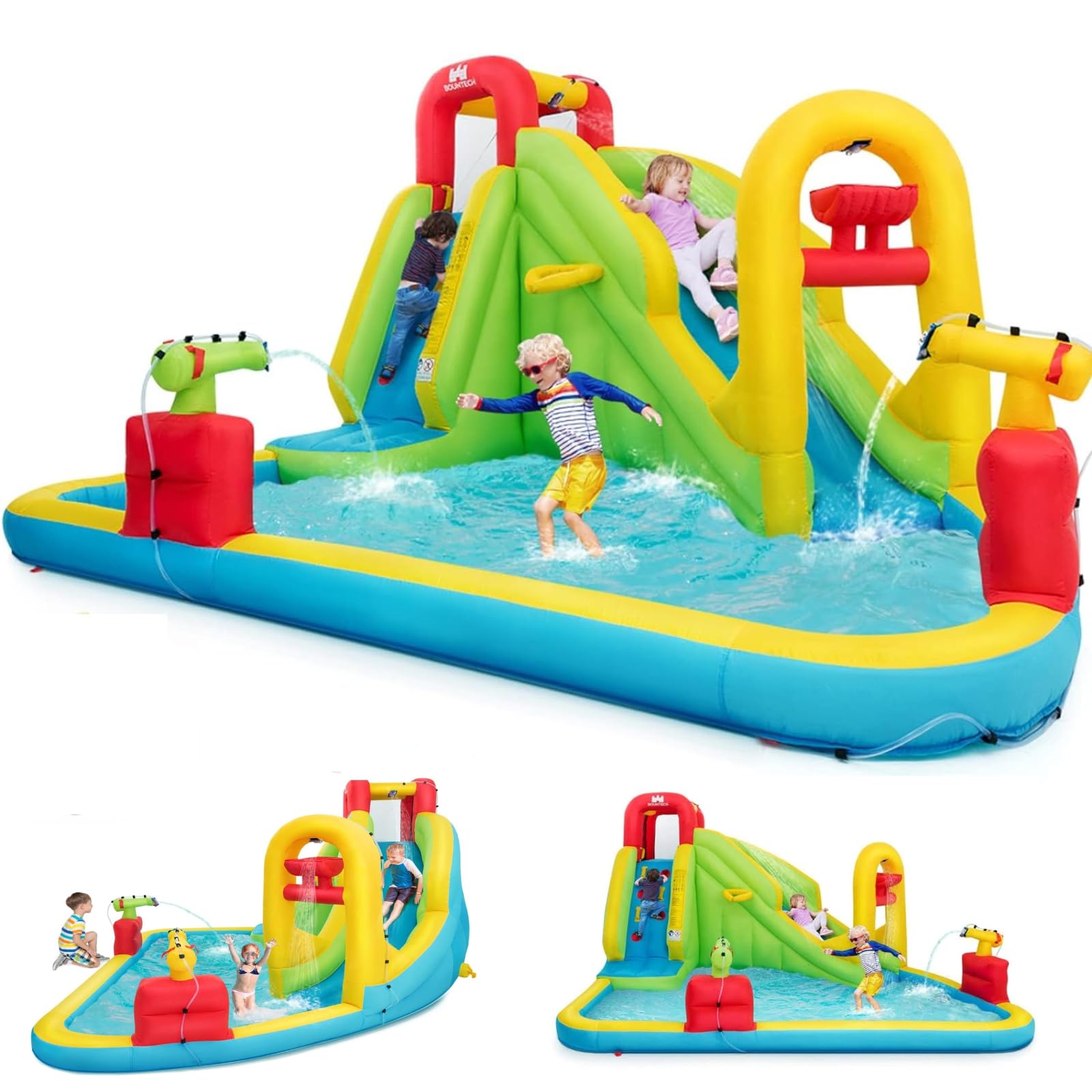 BOUNTECH Inflatable Water Slide - Mega Waterslide Park for Kids & Adults, Backyard Splash Pool with Water Basin & Climbing Wall - Outdoor Summer Party Fun for Family Gatherings, Birthday Gifts & Poolside Entertainment