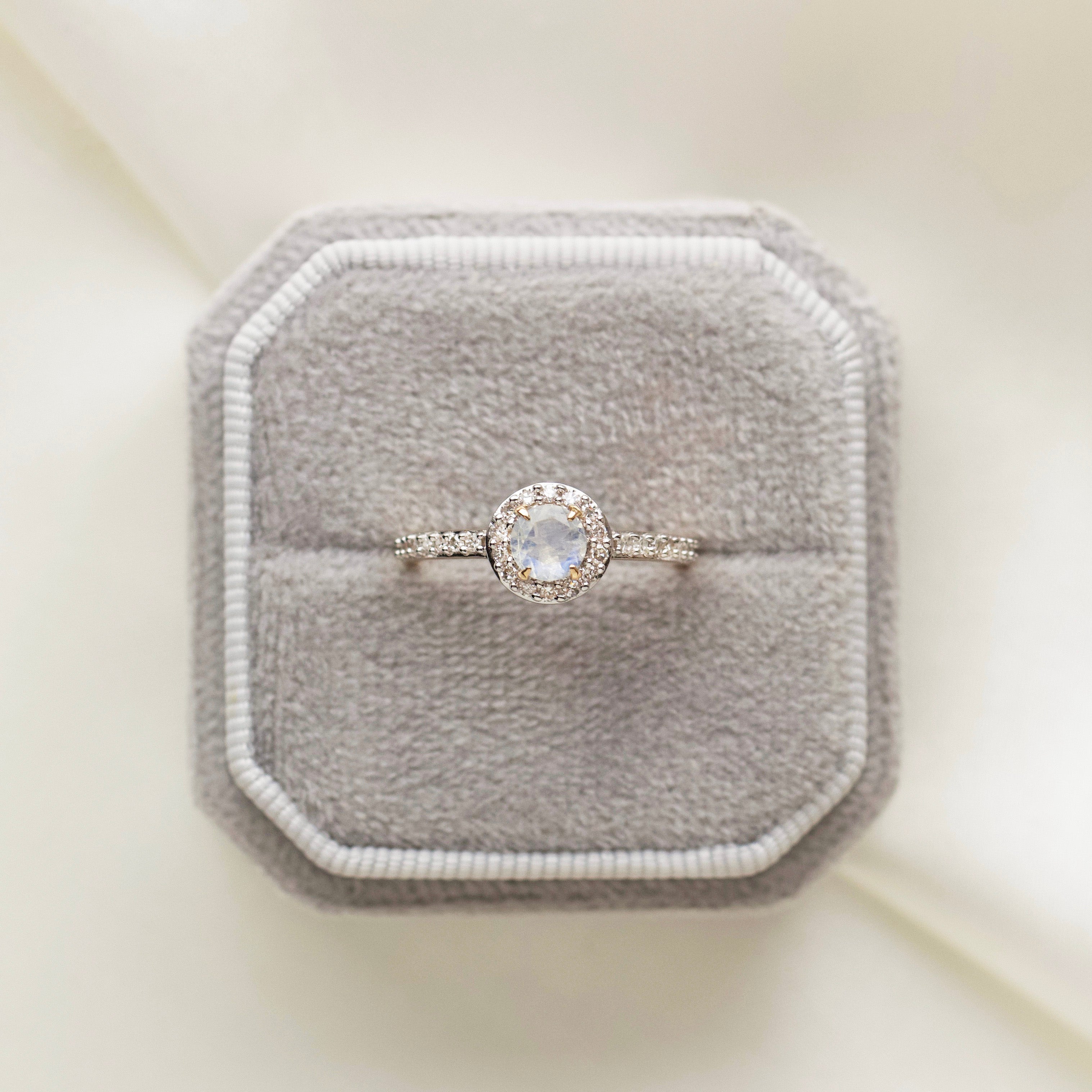 Grace Moonstone and Diamond Ring - UK Size N 1/2 - Elegant Jewelry for Women, Wedding, Engagement & Special Occasions