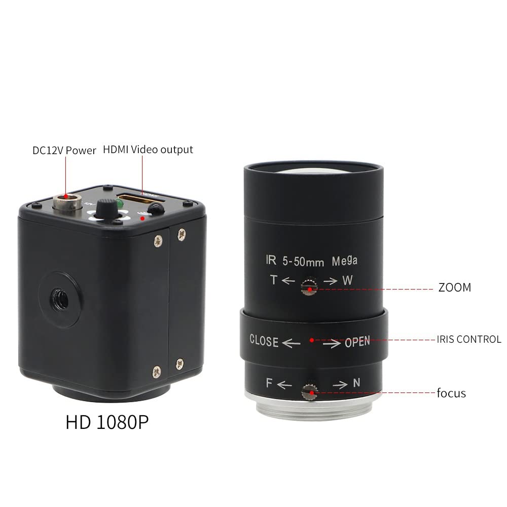 1080p HD 2MP USB Digital Microscope Camera with 5-50mm Varifocal Manual IRIS Lens for Live Streaming & Video Recording - Perfect for Lab Research, PCB Inspection, and Educational Demonstrations