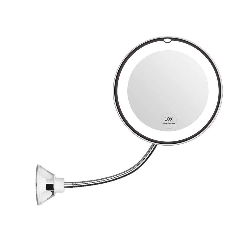 10X Magnifying LED Makeup Mirror with Flexible Gooseneck - 360° Swivel, Strong Suction Cup, Daylight Lighting, Cordless & Compact for Travel - Perfect for Bathroom Vanity, Dressing Table & Portable Beauty Mirror