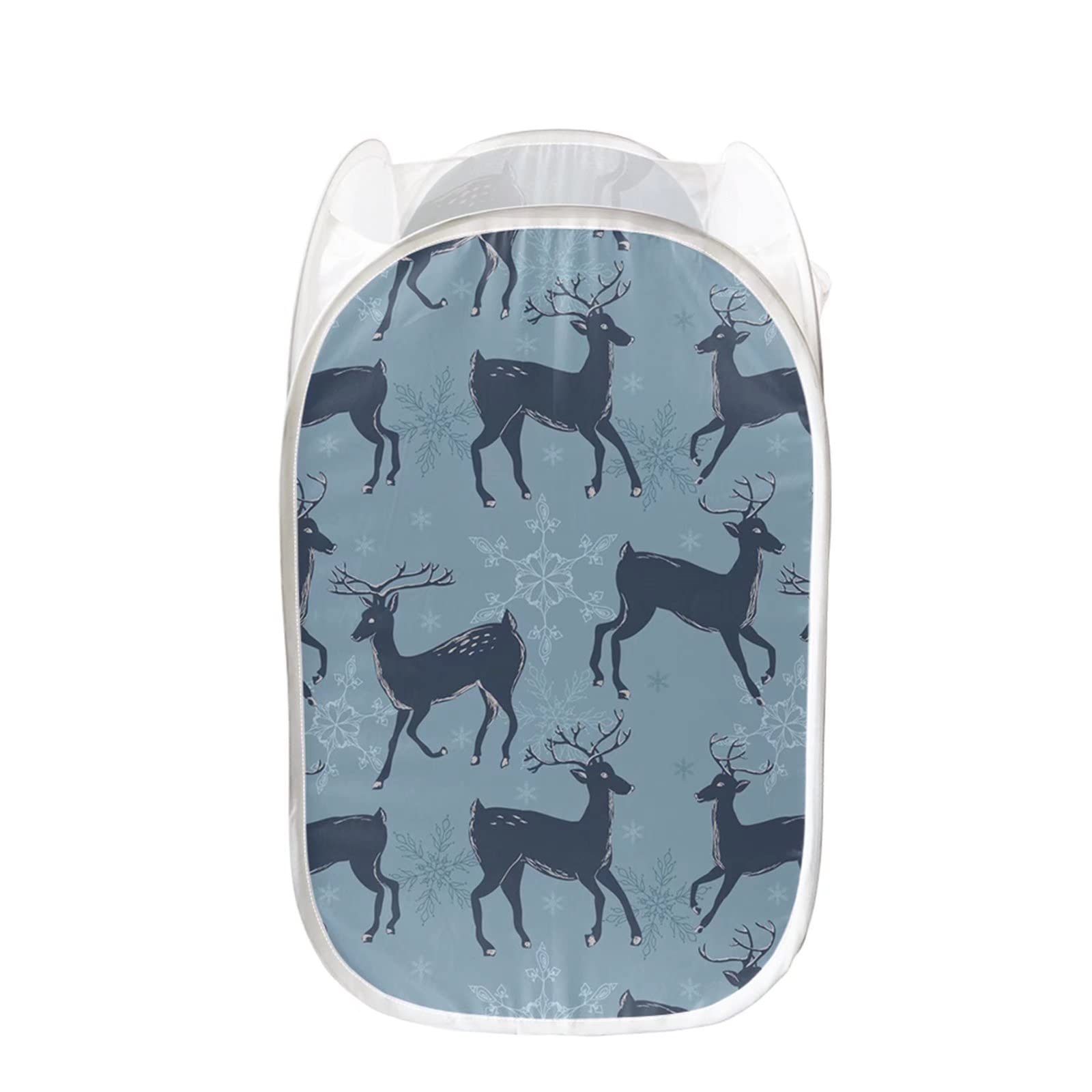 **Boho Deer Mesh Pop-Up Laundry Basket - Foldable Canvas Cloth Hamper Organizer for Clothes, Toys & Storage - Perfect for Bedroom, Dorm, Kids Room & Nursery**