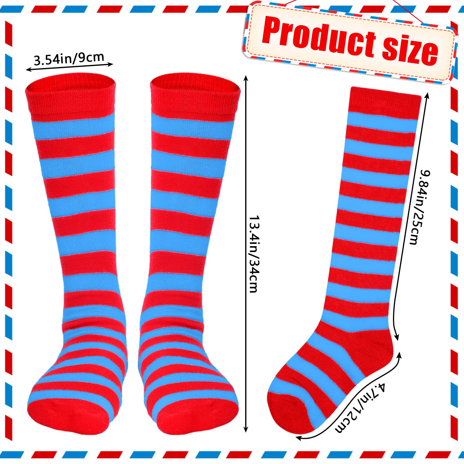 Giegxin 6 Pairs Kids Striped Socks - Red Blue White Knee High Socks for Toddler Girls, Fun Costume Party Outfit | Perfect for Dress Up, School, Holidays & Everyday Play