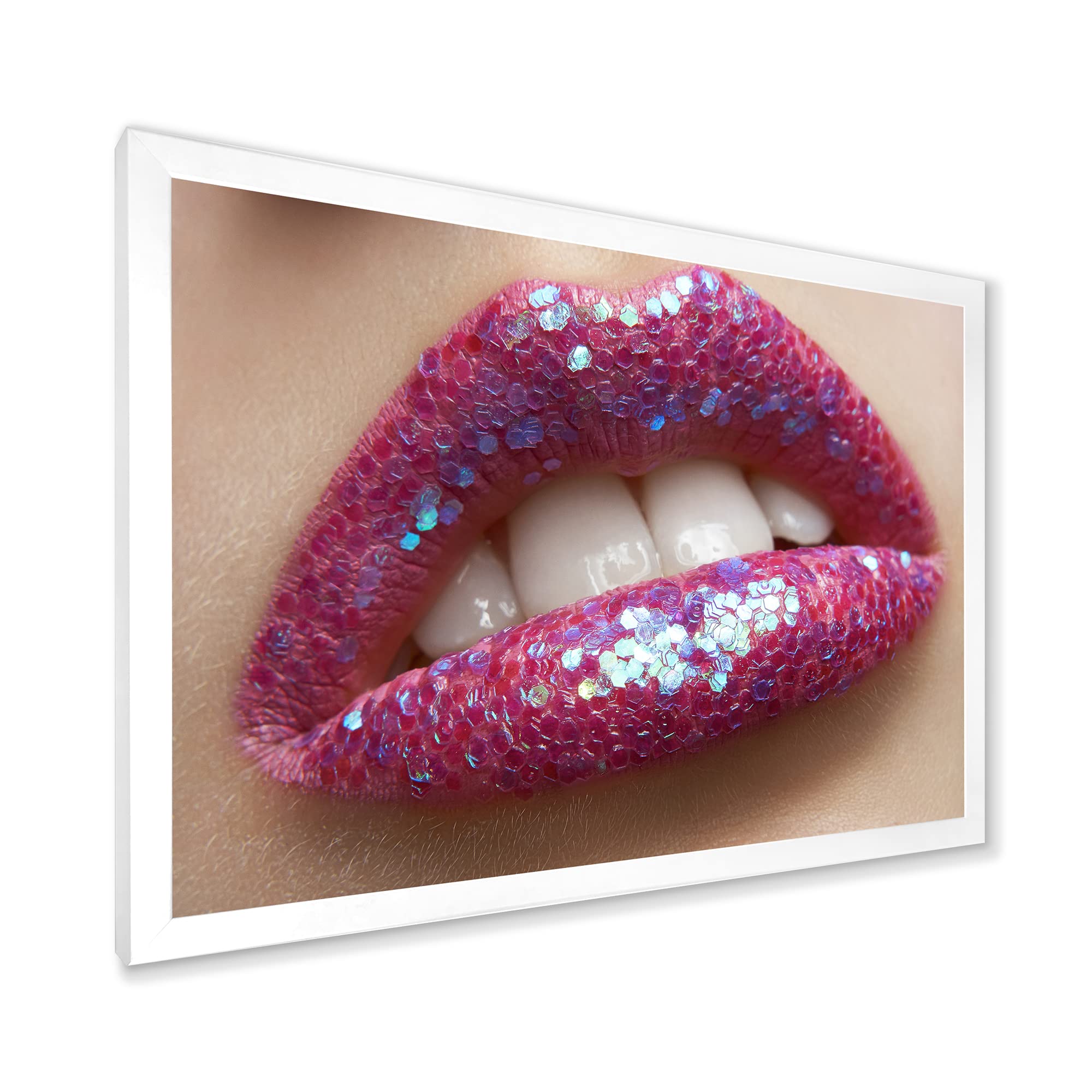 Pink Lipstick and Sequins Modern Framed Wall Art for Women - Elegant Home Decor for Living Room, Bedroom & Office