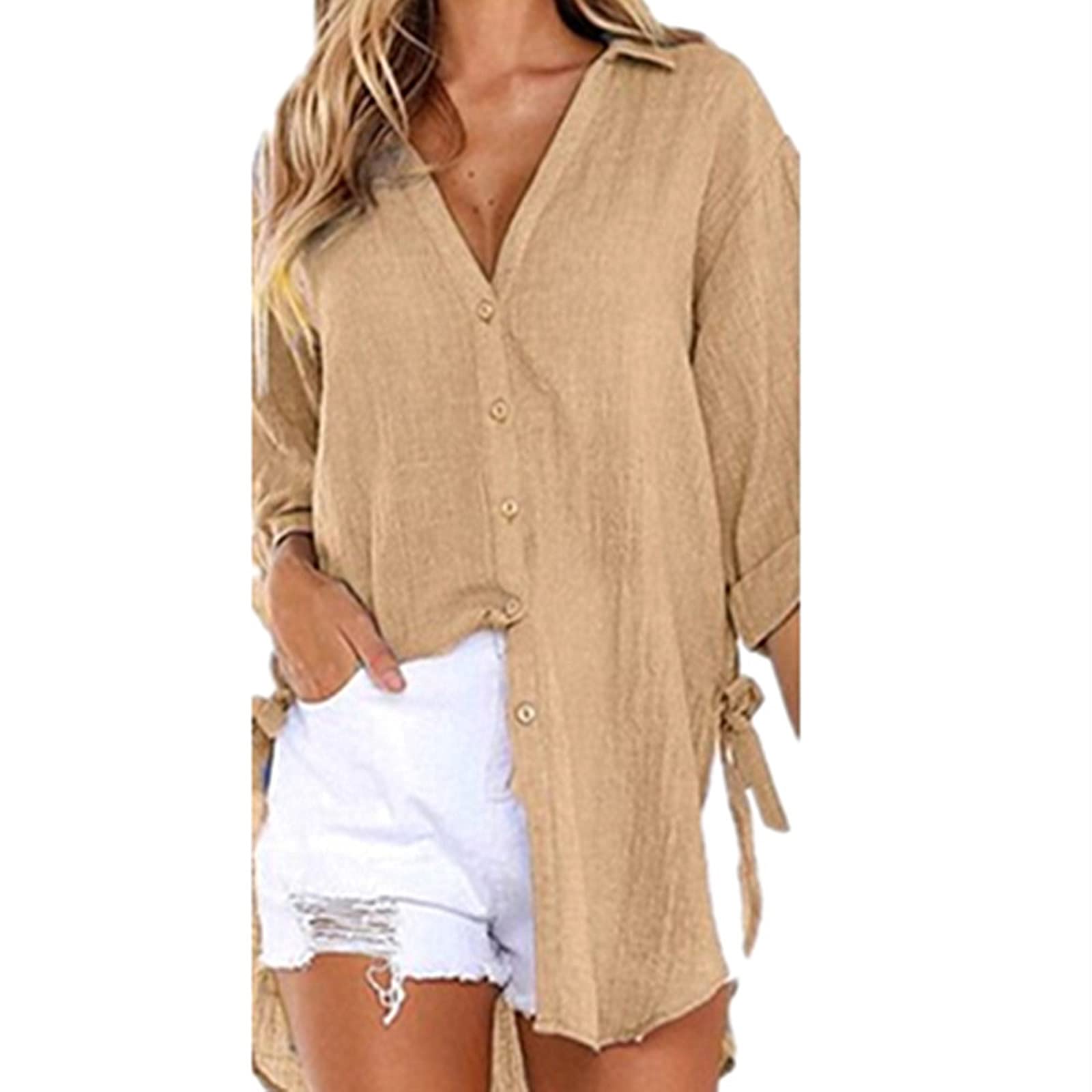 Bidobibo Women's Casual Button Down Shirts - Long Sleeve Loose Blouse with Collar for Summer & Fall | Trendy Dressy Top for Office, Date Night & Everyday Wear