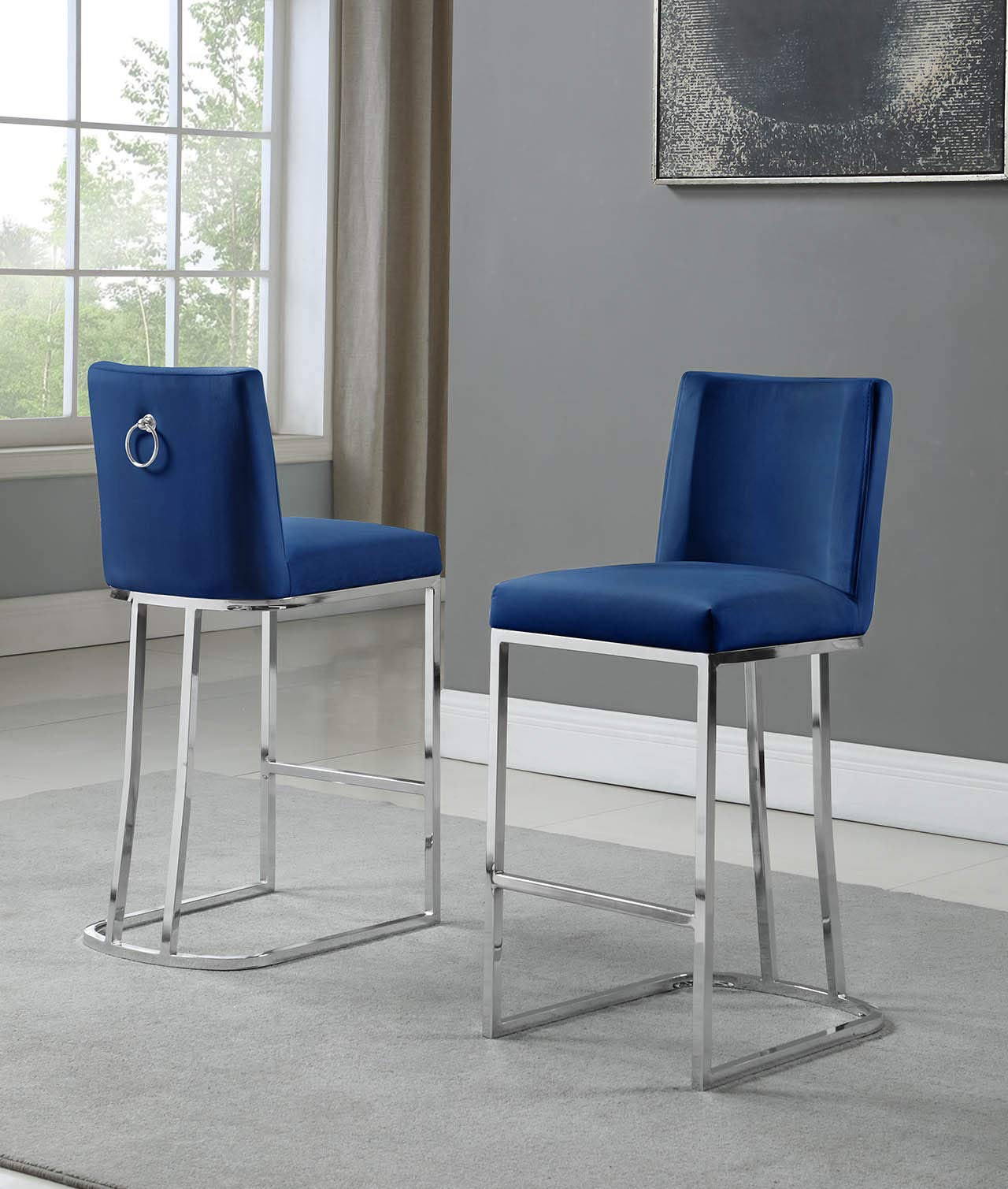 Premium Navy Blue Counter Height Bar Stools - Durable & Comfortable Dining Chairs for Kitchen Island, Breakfast Nook & Home Bar Seating