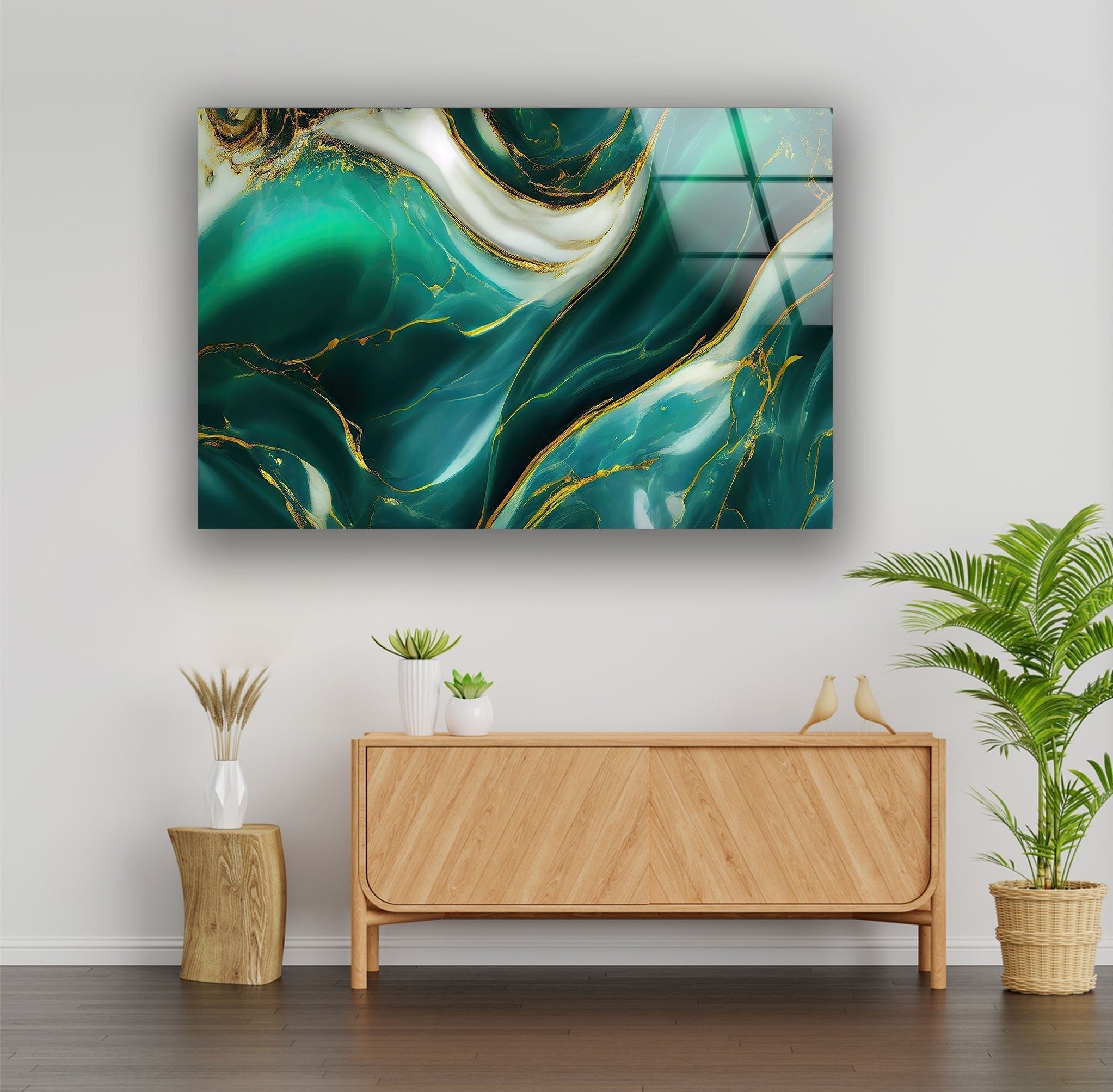 Abstract Green Marble Glass Wall Art - Modern Home Decor for Living Room, Bedroom & Office - Handmade Glass Mosaic Artwork - Unique Gift Idea for Housewarming & Wedding