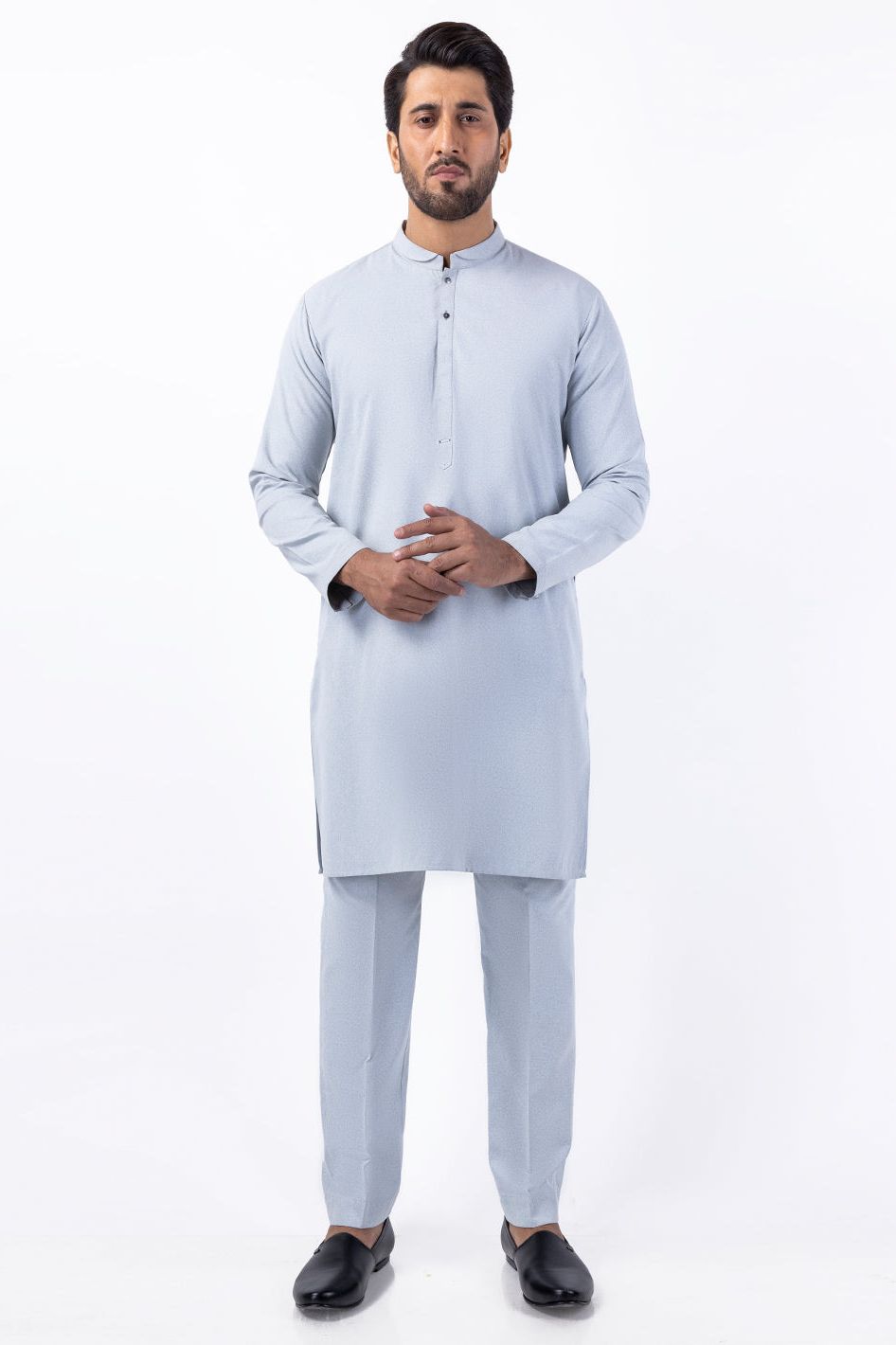 Stylish Blended Light Grey Kurta Trouser Set for Men - Comfortable Cotton Blend Ethnic Wear for Casual Outings & Festive Occasions
