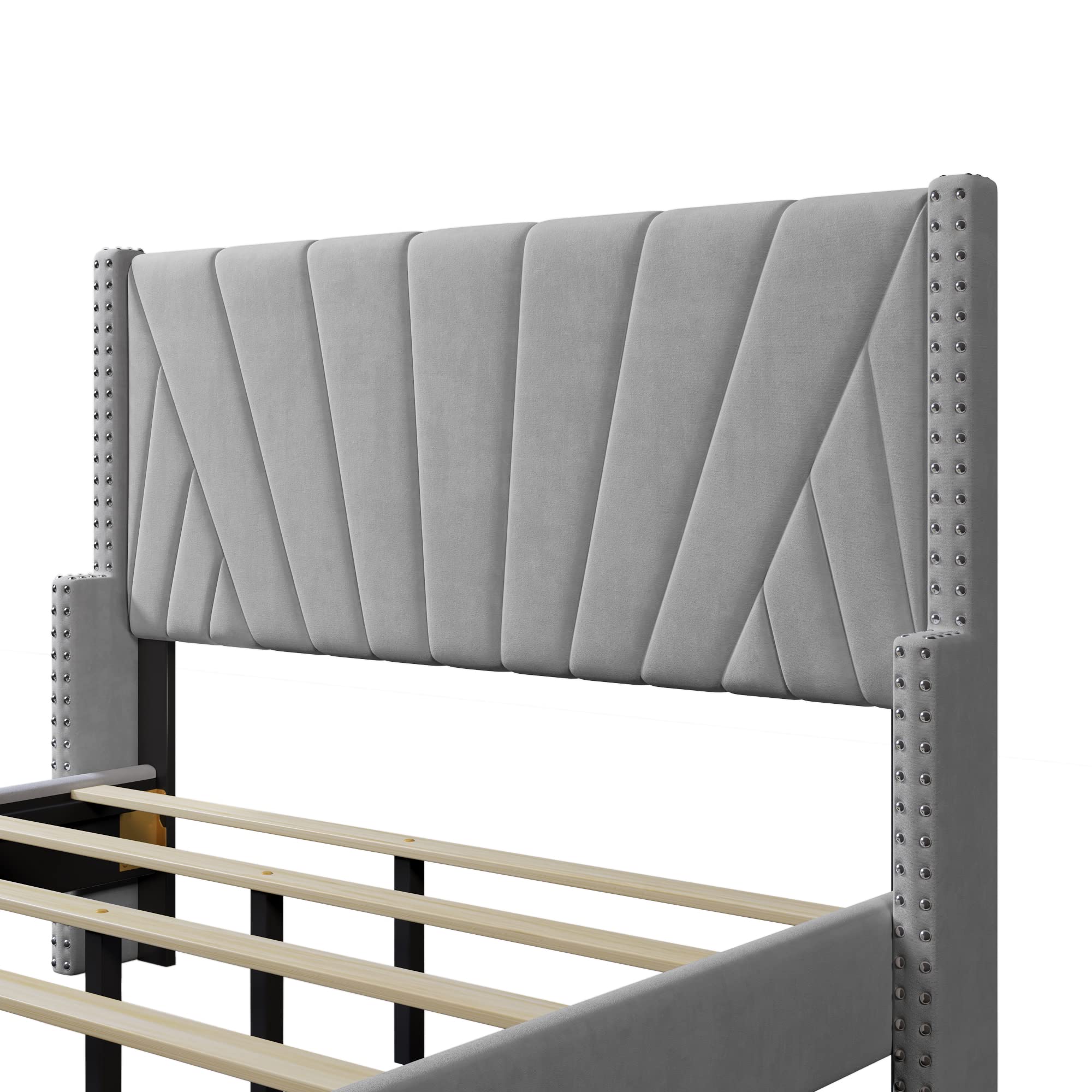 Modern 3-Piece Full Bedroom Set - Velvet Upholstered Bed Frame with 2 Nightstands, Contemporary Gray Bedroom Furniture for Master & Guest Rooms | Perfect for Small Spaces & Cozy Home Decor