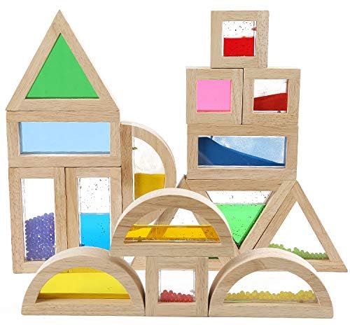 16-Piece Large Wooden Building Blocks for Toddlers - Rainbow Geometry Sensory Stacking Construction Toys | Educational Preschool Learning Toys for Boys & Girls | Perfect for Daycare, Homeschool & Playroom Activities
