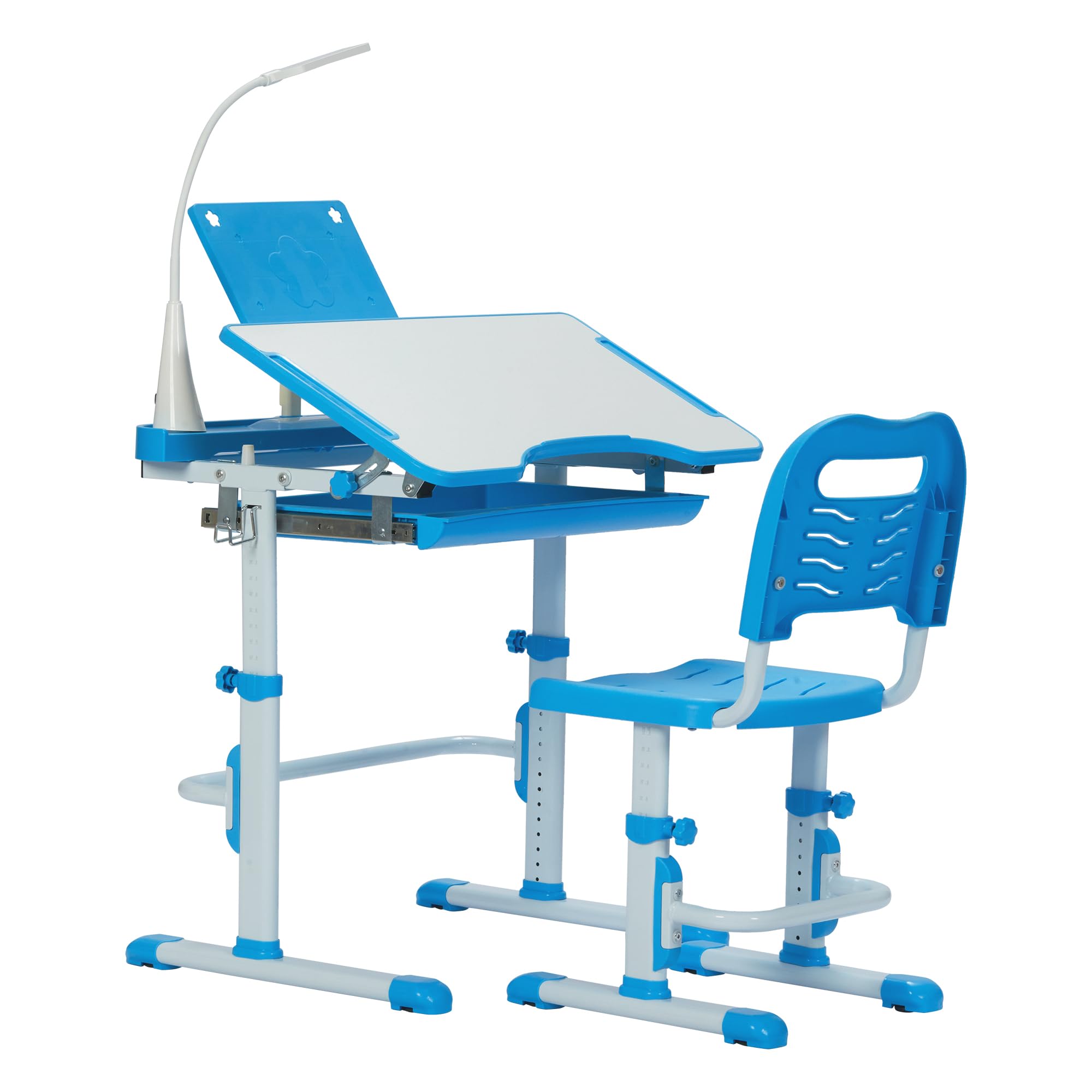 Real Relax Kids Desk and Chair Set - Adjustable Height Study Table with Storage, Ergonomic Children's Learning Workstation for Home & School (Blue) - Perfect for Homework, Drawing & Online Classes