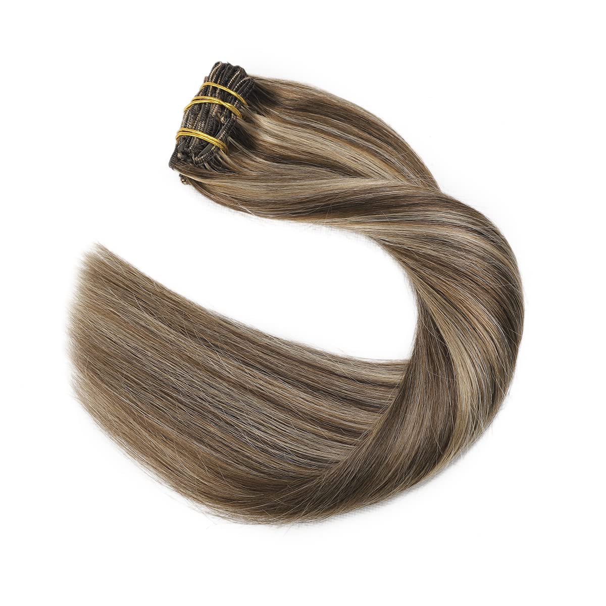 XD Clip In Hair Extensions 18 Inch - 6Pcs Remy Human Hair Blend (#4 Medium Brown & #27 Caramel Blonde) | Straight Silk Base Clip-Ins 120g | Perfect for Volume, Length & Styling | Great for Parties, Weddings & Daily Wear