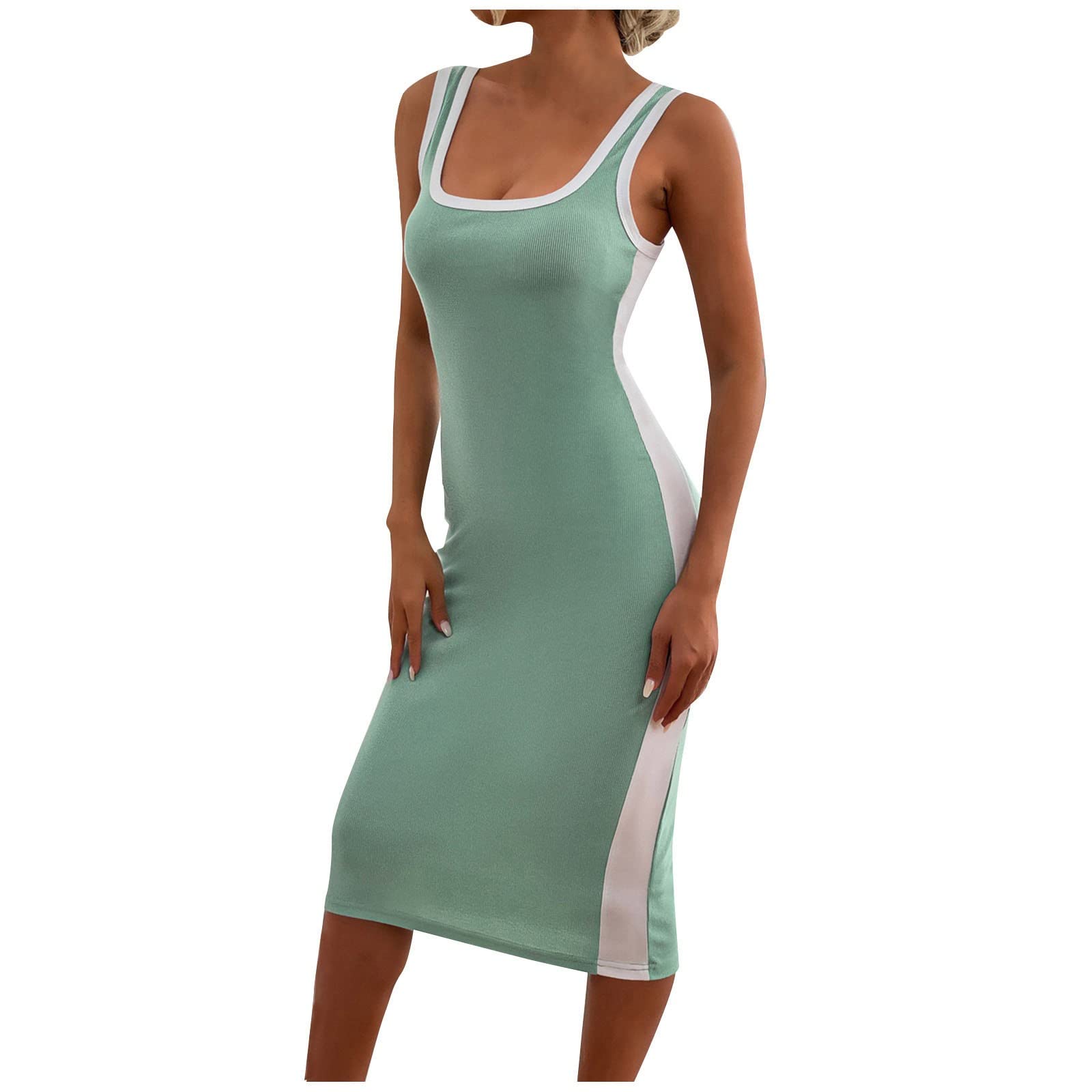 Women's Sexy Sleeveless Solid Color Cocktail Dress - Slim Fit Knit Bodycon Dress for Summer Parties, Night Out, Date Night & Club Wear