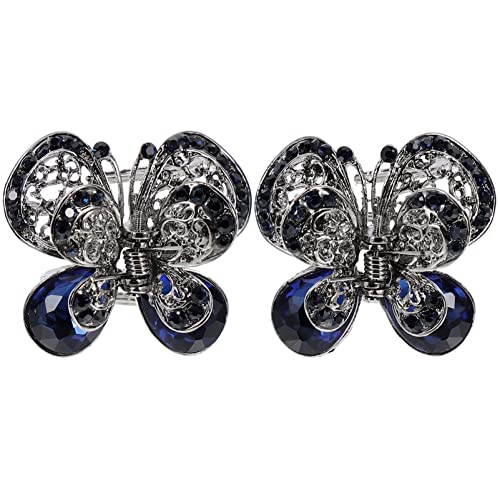 2pcs Vintage Rhinestone Butterfly Hair Claw Clips - Metal Jaw Hair Clamps for Women, Hair Updo Barrette Hairpin, Hair Grip Accessories (Blue & Purple) | Perfect for Parties, Weddings & Everyday Styling