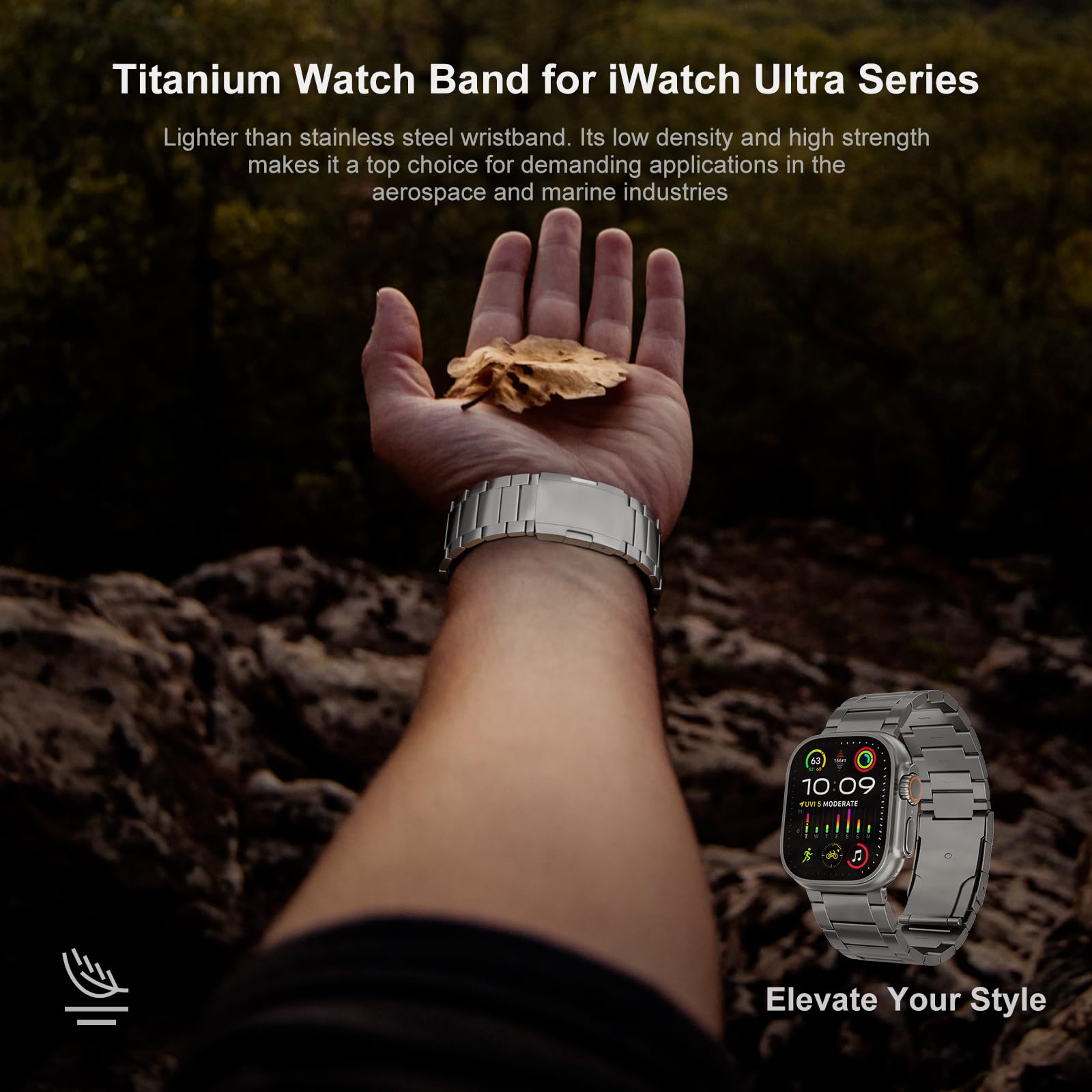 Premium Titanium Apple Watch Ultra 2 Band 49mm for Men - Durable 26mm Wide Metal Replacement Strap with Magnetic Buckle & Folding Clasp - Perfect for Outdoor Adventures, Workouts, and Everyday Wear