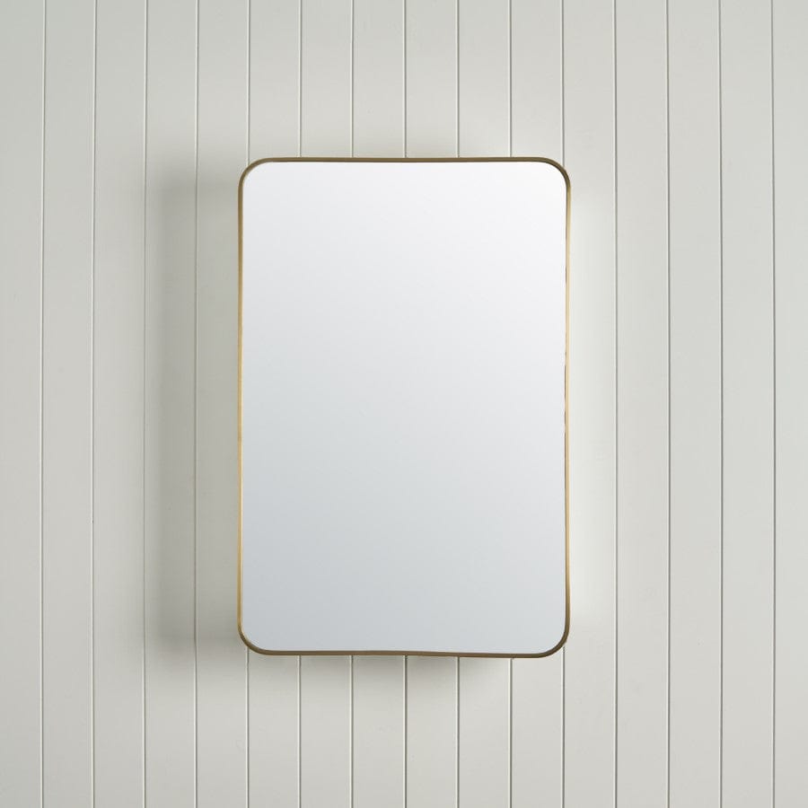 Rectangular Mirror Cabinet with Brushed Brass Finish - Modern Bathroom Vanity & Storage Solution for Small Spaces