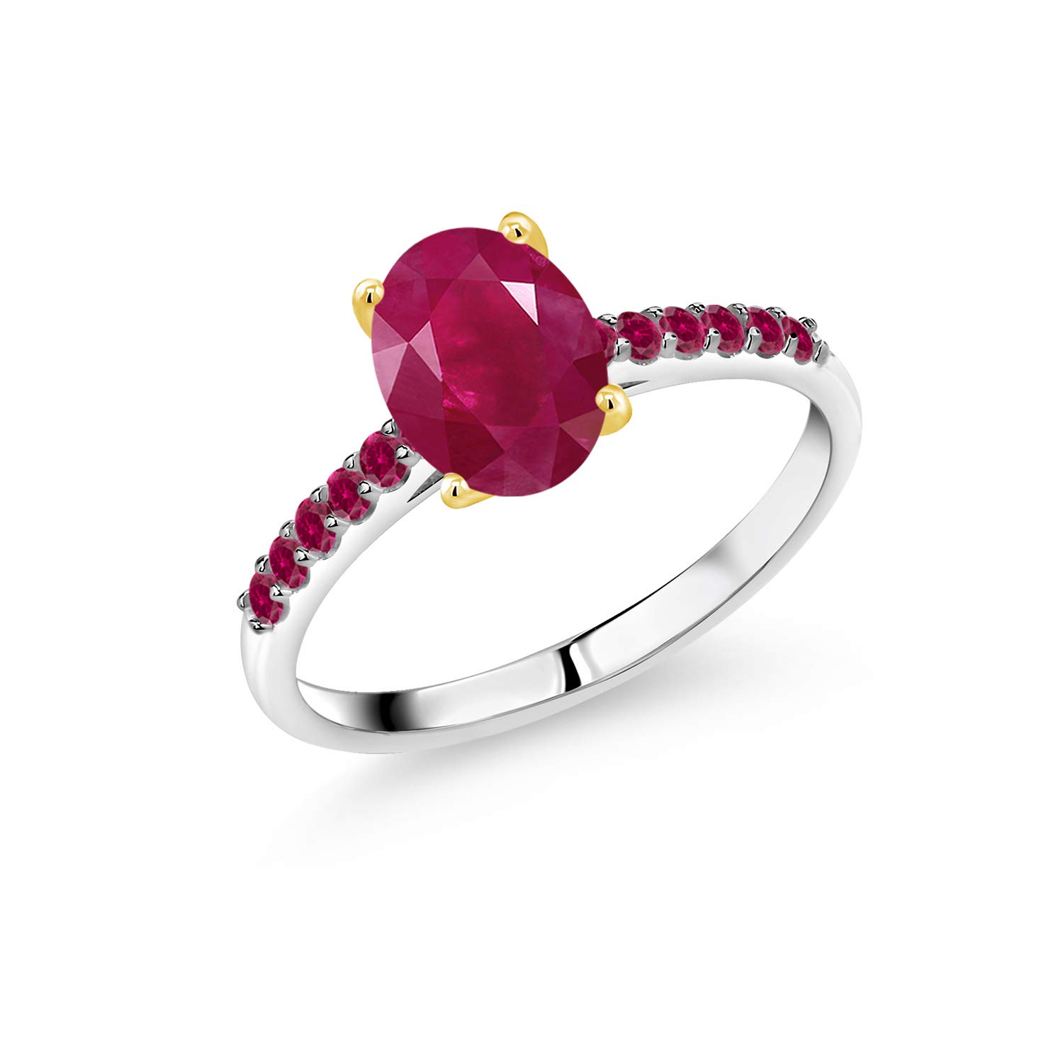 1.78 Ct Red Ruby Ring - 925 Sterling Silver with 10K Yellow Gold Prongs | Created Ruby Jewelry for Women | Perfect for Engagement, Anniversary & Special Occasions