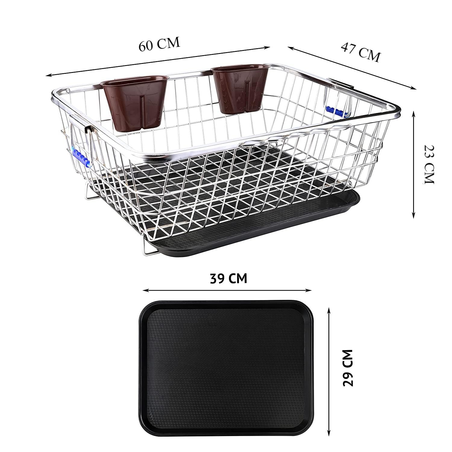 Stainless Steel Dish Drainer Rack 60x47x23cm for Kitchen Sink Countertop - Utensil & Plate Drying Stand