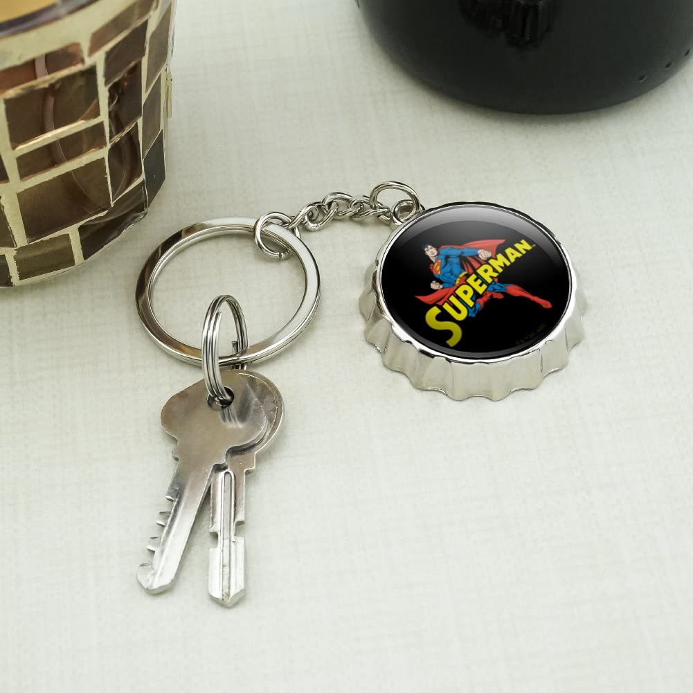 Superman Keychain Bottle Opener - Chrome Plated Metal Pop Cap with Title Pose Design - Perfect for Comic Fans, Collectibles & Gifts (DC Superhero Accessories)