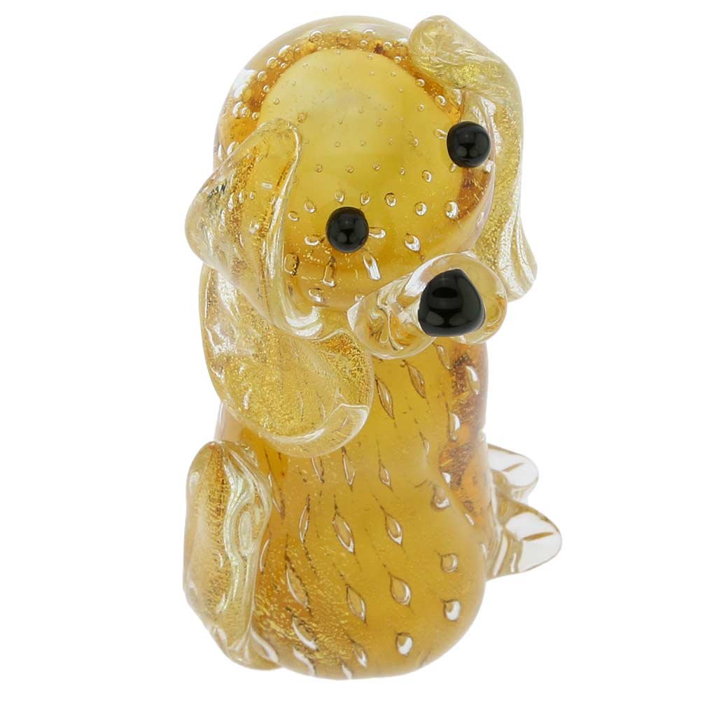 Authentic Murano Glass Bullicante Dog Figurine - Handcrafted in Venice Italy - Topaz Gold Finish - Perfect for Home Decor, Gift, or Collectible
