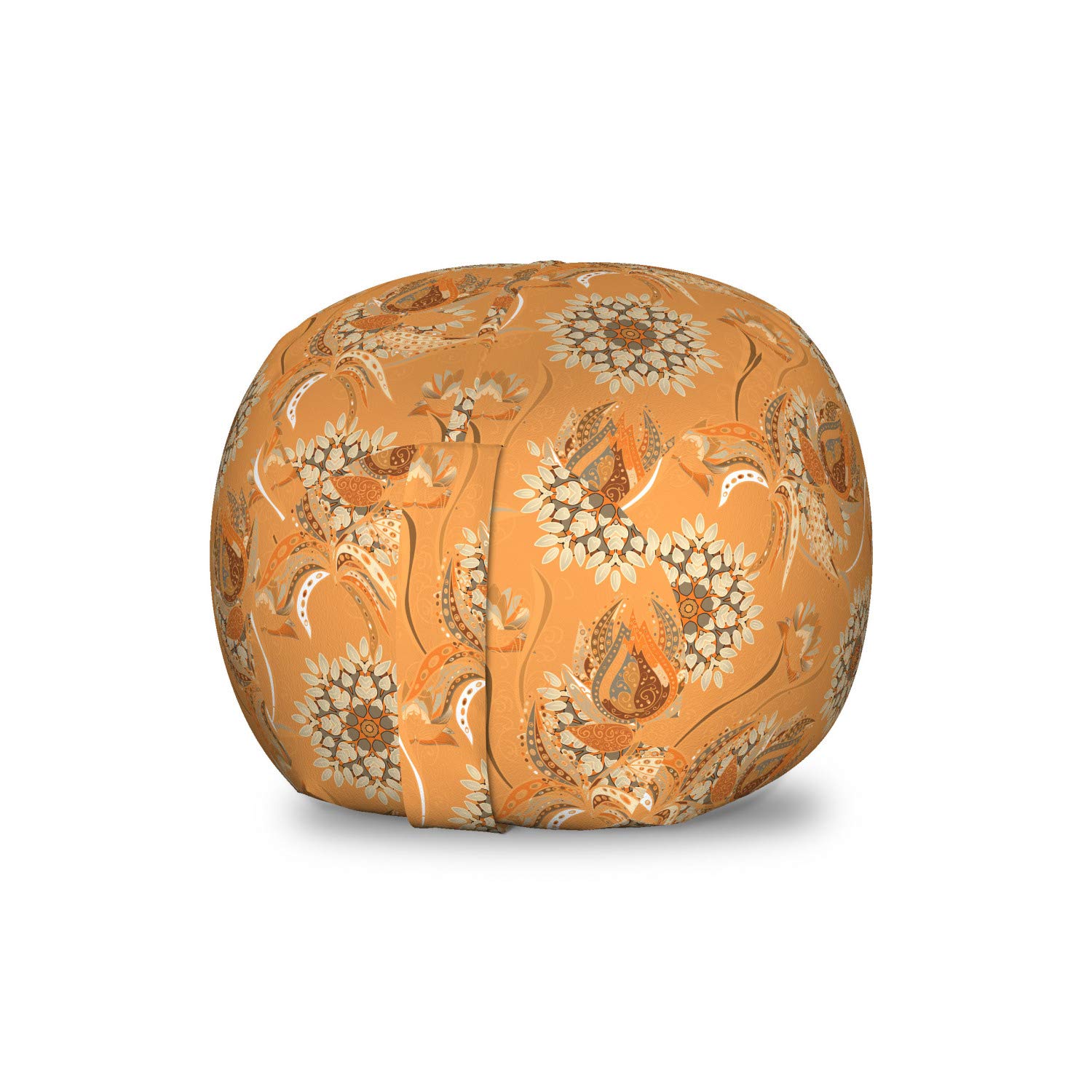 Ambesonne Tan and Brown Storage Toy Bag Chair - Ornamental Ottoman with Tulip Floral Pattern, Washable Stuffed Animal Organizer for Kids' Room (Small Size, Orange/Tan/Brown) | Perfect for Nursery, Playroom & Bedroom Storage