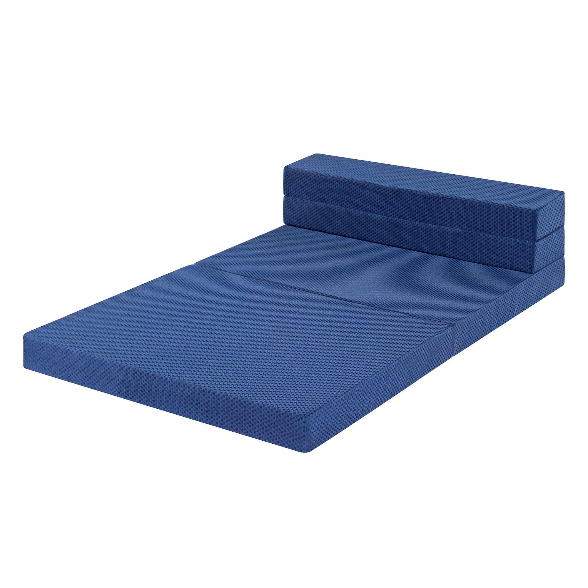 Olee Sleep 4 Inch Tri-Folding Memory Foam Mattress Topper with Gel Infusion - CertiPUR-US Certified, Washable Cover, Twin XL Size - Perfect for Camping, Guest Beds & Temporary Sleeping Solutions (Soft, Blue)