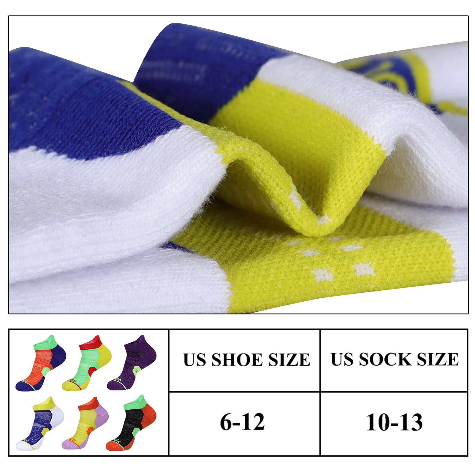 JOYNÉE 6 Pack Men's Cushioned Running Socks - Breathable Low Cut Athletic Ankle Socks for Jogging, Gym & Sports | Comfortable Workout Socks for Men