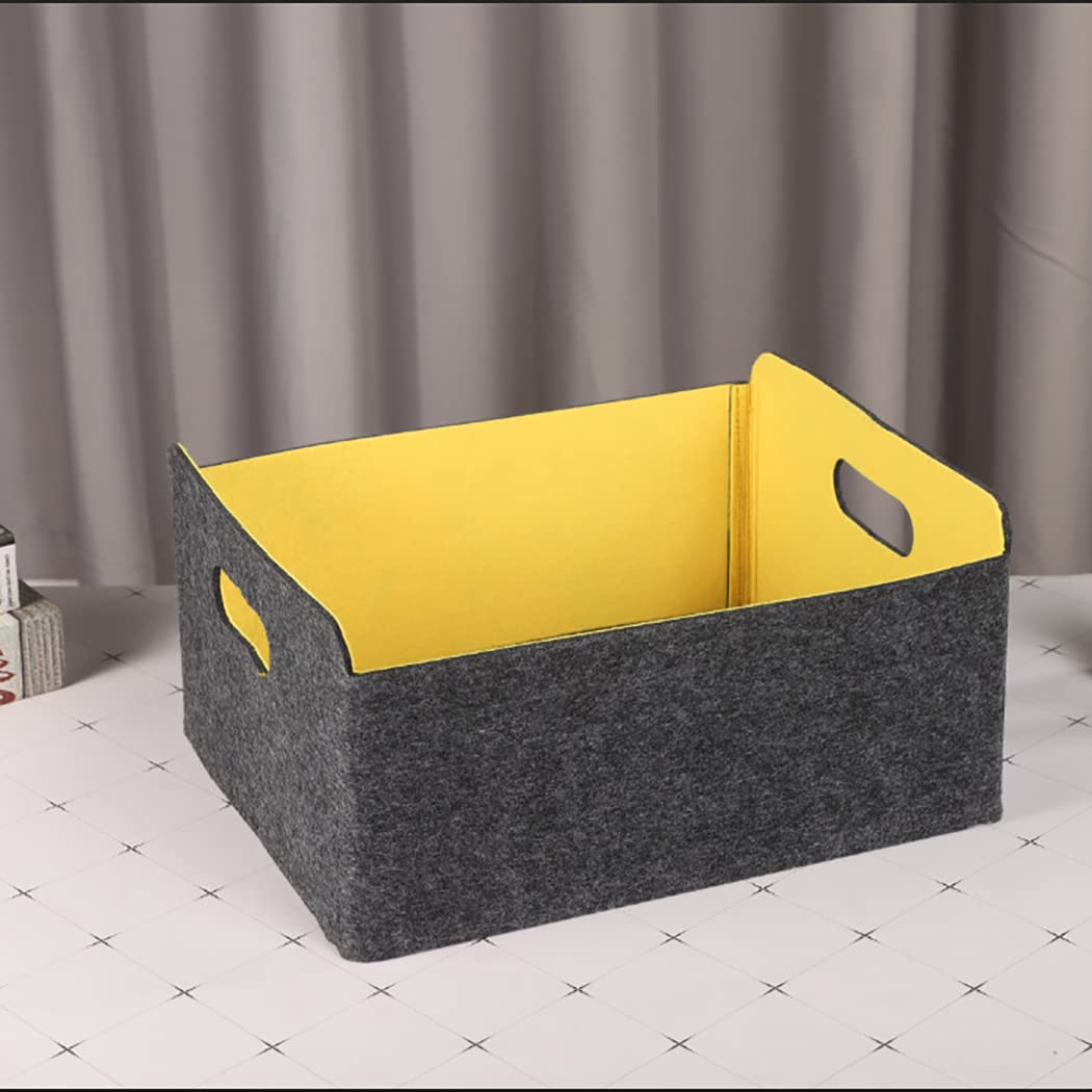 Foldable Felt Storage Basket - Multipurpose Organizer Box for Office, Bedroom, Closet & Nursery - Portable Yellow Felt Bin for Home Organization & Baby Essentials Storage