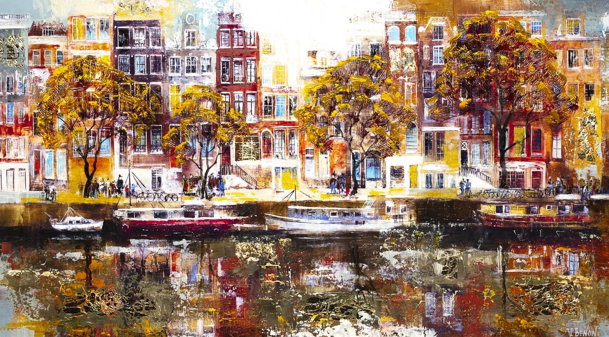 Amsterdam Reflections Original Canvas Art Print - Stunning Cityscape Wall Decor for Living Room, Bedroom & Office