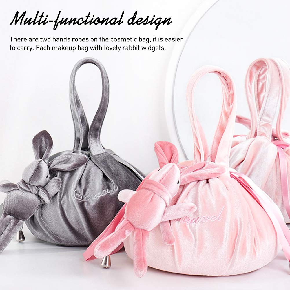 Stylish Gray Women's Drawstring Cosmetic Bag - Large Portable Makeup Organizer for Travel, Gym & Daily Use | Fashionable Makeup Pouch for Toiletries & Beauty Essentials