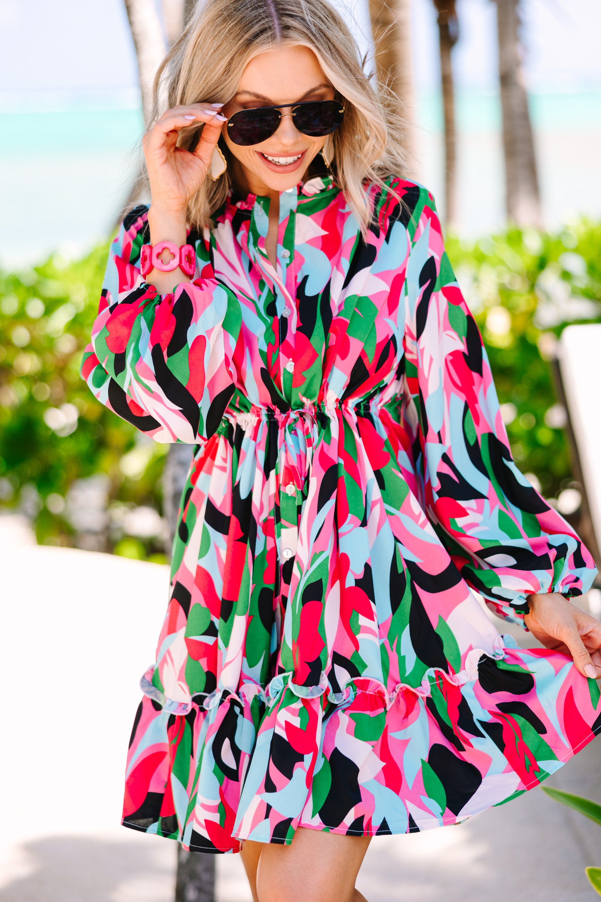 Elegant Green Abstract Print Dress for Women - Perfect for Casual Outings, Parties & Special Occasions
