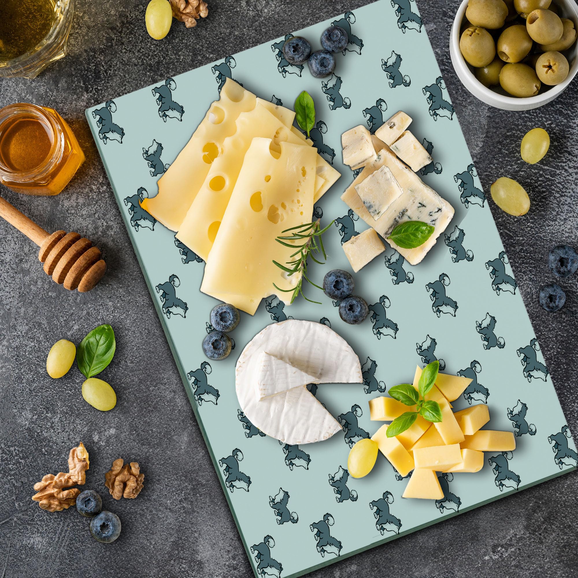 Ambesonne Husky Dog Cutting Board - Siberian Puppy Cartoon Design, Tempered Glass Serving Board for Kitchen, Large Size (Blue Grey Black White) - Perfect for Pet Lovers, Home Decor & Entertaining Guests