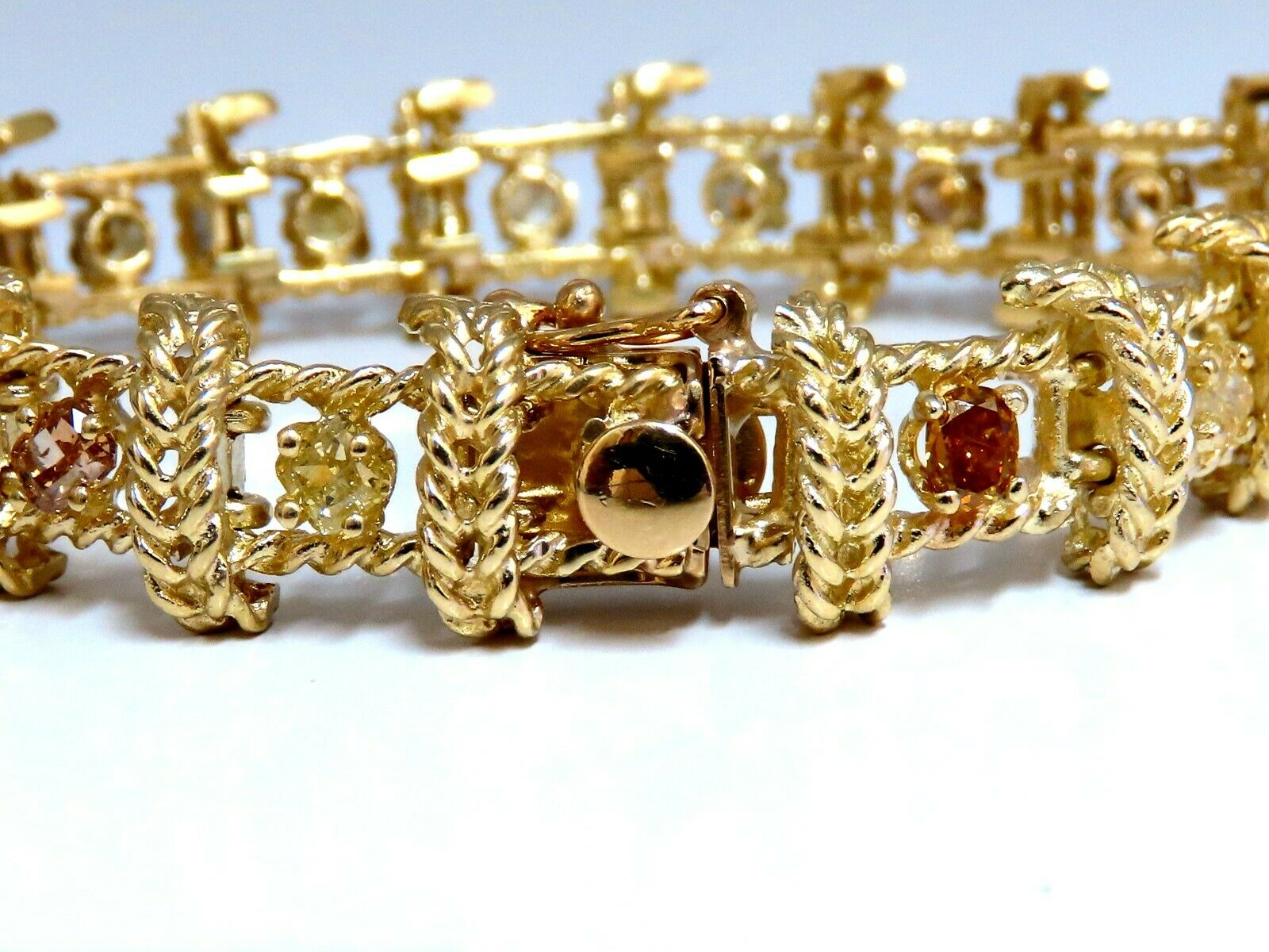 4.08ct Natural Fancy Color Diamonds Bracelet - Yellow, Orange, Green & Brown Diamonds in 14K Gold | Elegant Jewelry for Weddings, Parties & Special Occasions