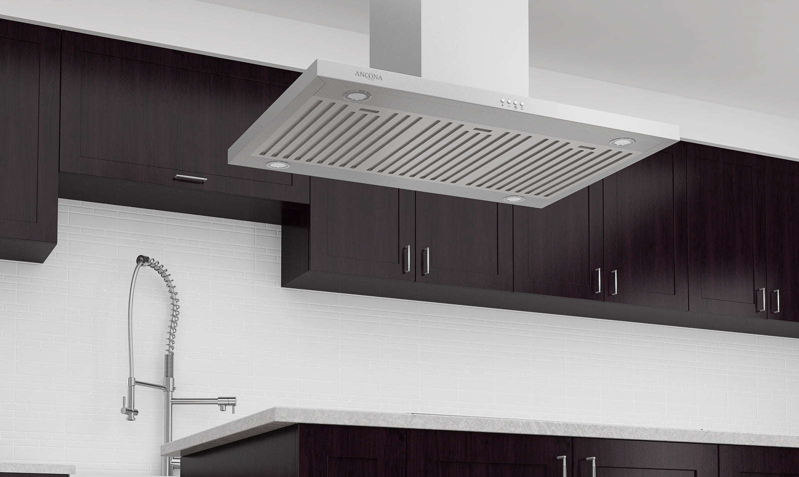 Aero Island IV 36 Inch Stainless Steel Range Hood - Powerful 900 CFM Kitchen Ventilation with LED Lights - Perfect for Modern Open-Concept Kitchens and Island Cooking Areas
