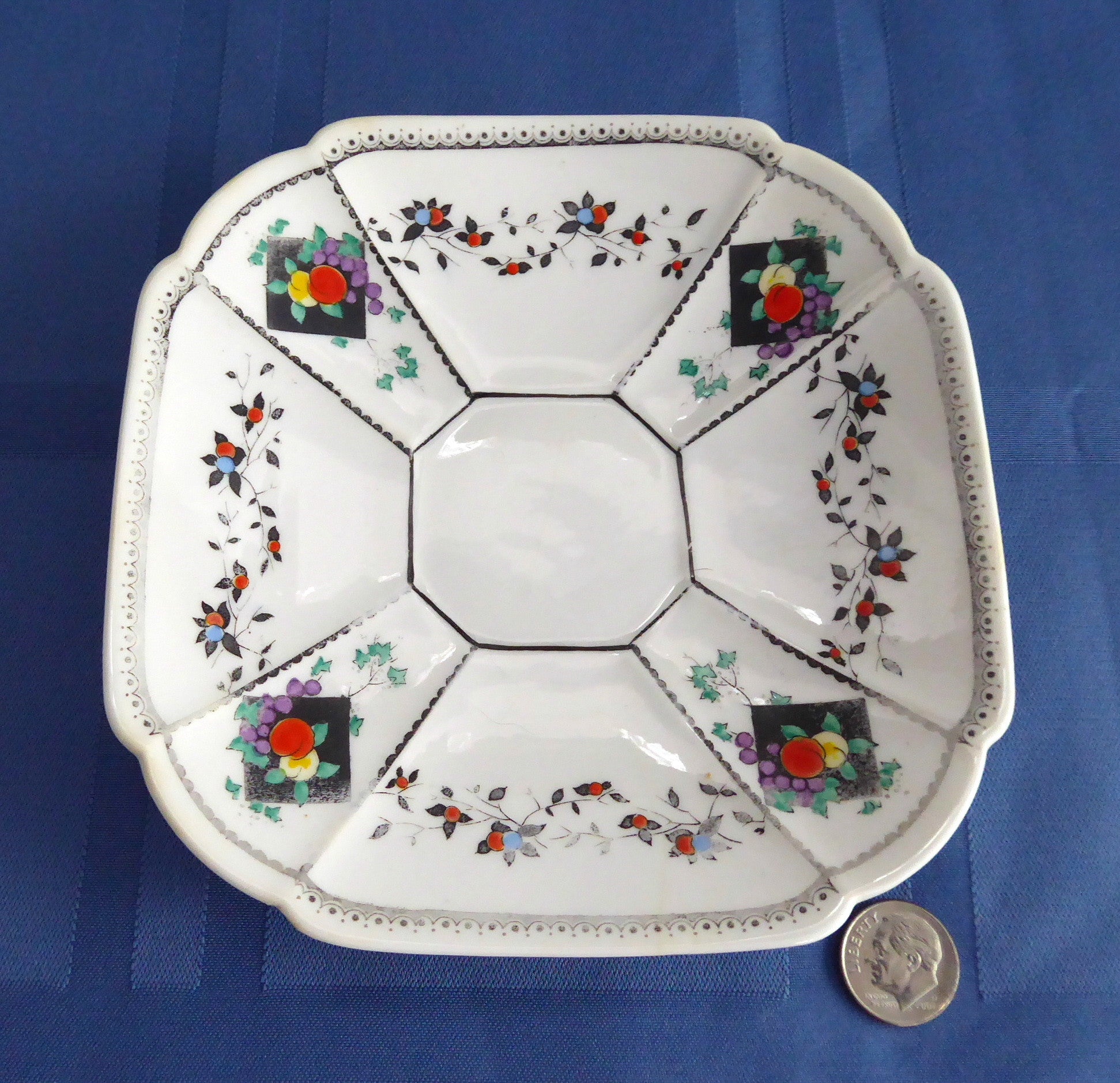 Vintage Shelley Fruit & Diamonds Queen Anne Square Paneled Art Deco Saucer - 1912 Collectible Fine China for Afternoon Tea & Display