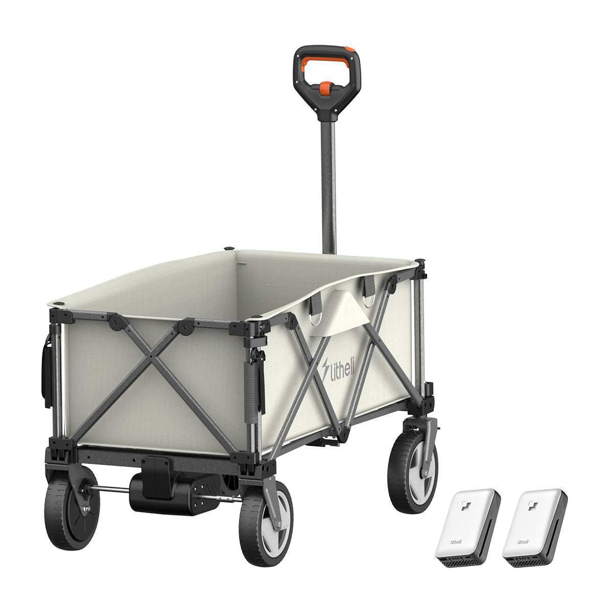 Litheli Electric Foldable Utility Camping Wagon with 2 Batteries - Portable Heavy Duty Cart for Outdoor Camping, Beach, Grocery Shopping & Home Use