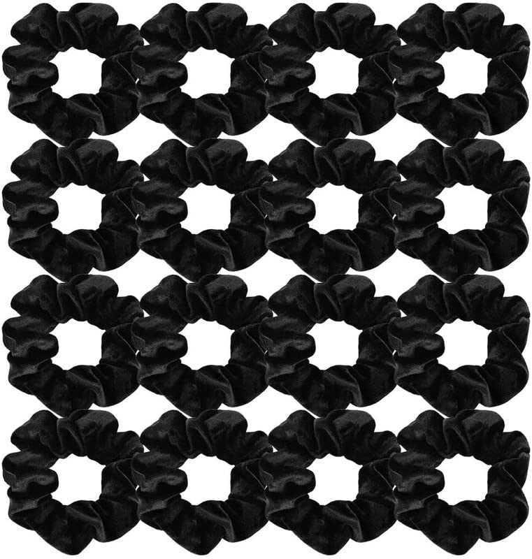 BELICIA 12 Pack Black Velvet Scrunchies - Hair Ties for Women & Girls | Everyday & Party Use