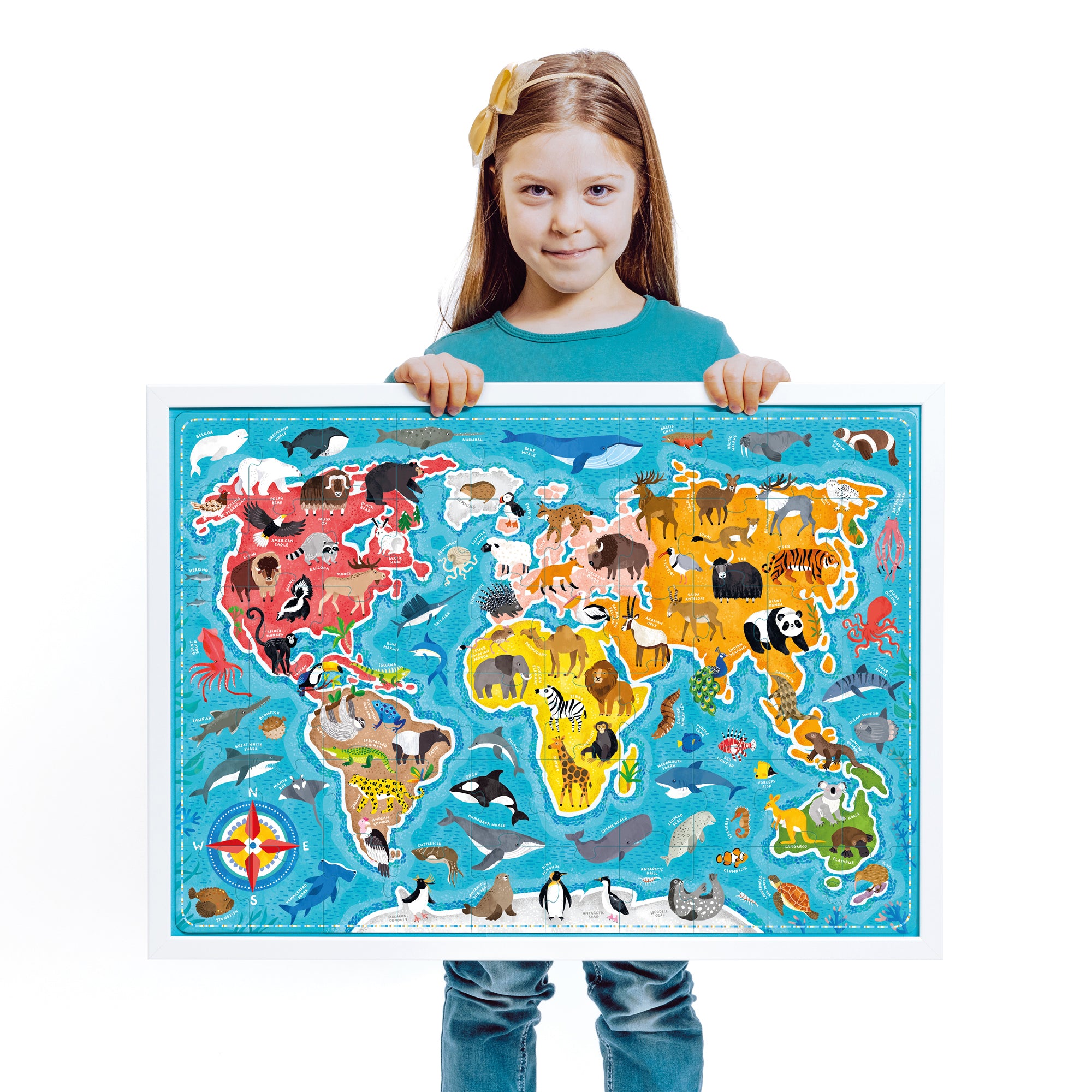 Banana Panda Puzzlove Animals Around the World Floor Puzzle - 60 Piece Jigsaw Puzzle for Kids, Educational World Animal Map Toy for Children Ages 3-6 - Perfect for Playroom, Classroom & Family Game Night