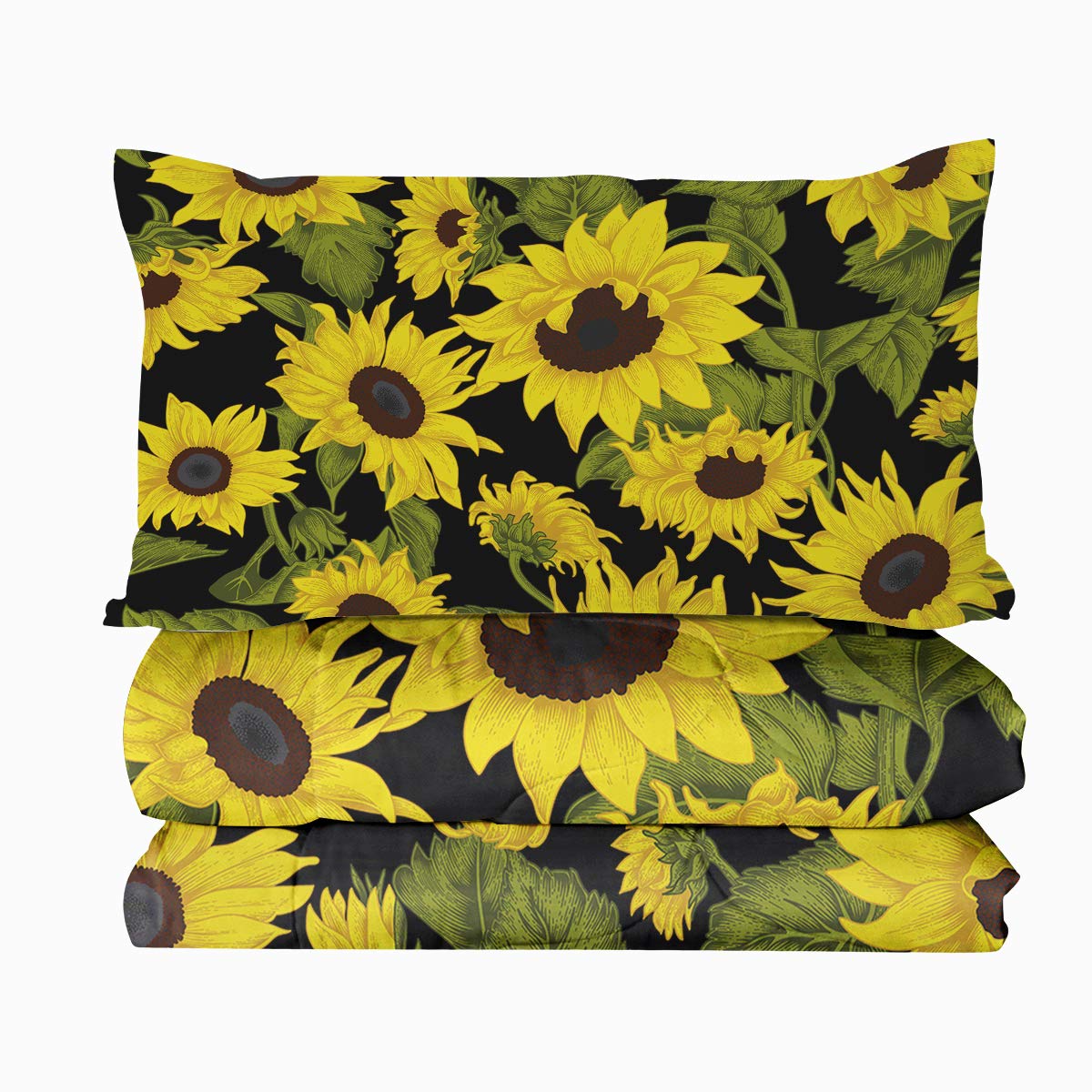 BlessLiving King Size Yellow Sunflower Reversible Comforter Set - 3 Piece Ultra Soft Lightweight Bedding with Pillow Shams | Perfect for Master Bedroom, Guest Room & Dorm Decor