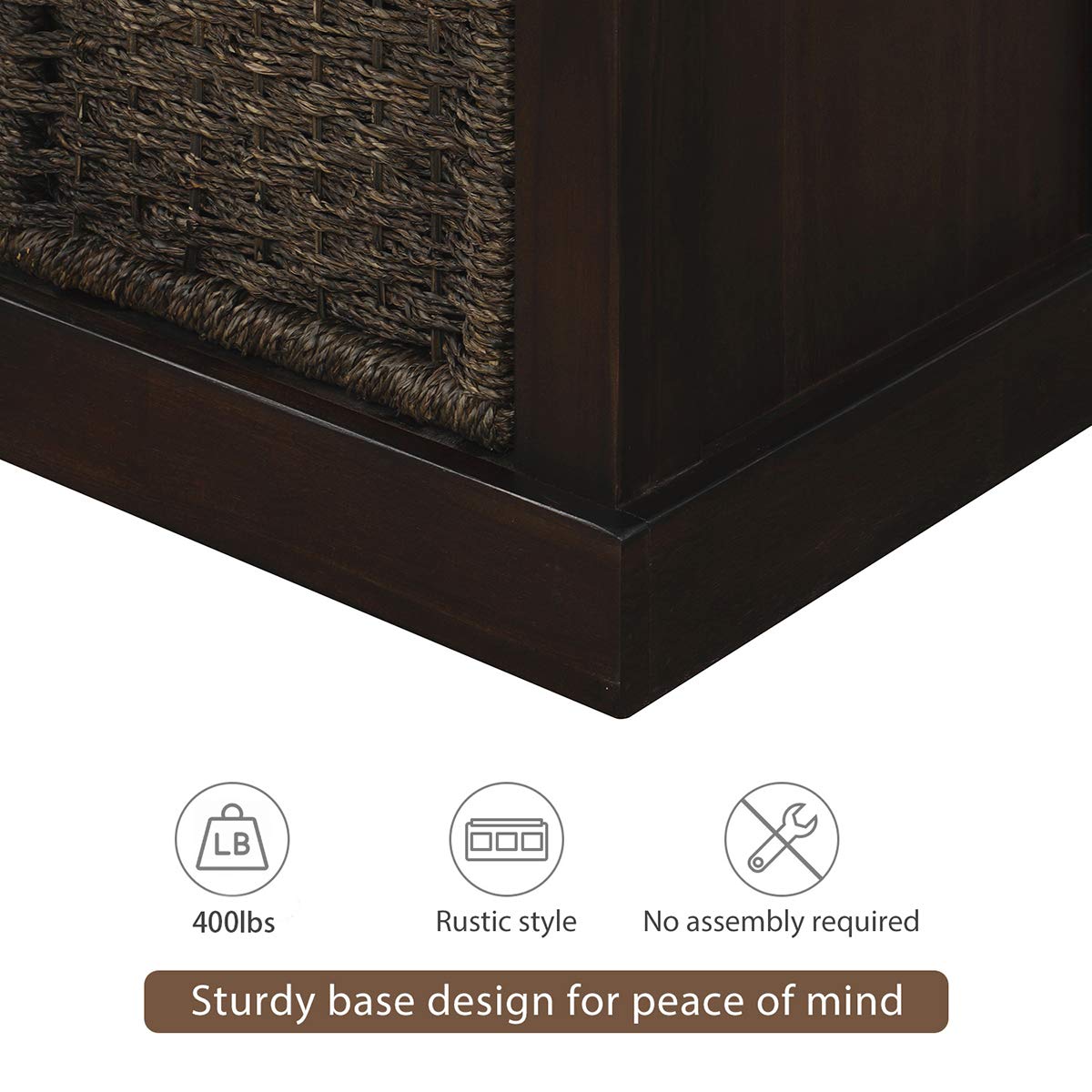 SLEERWAY Shoe Storage Bench with 3 Rattan Baskets & Removable Cushion - Farmhouse Entryway Bench for Mudroom, Living Room, Hallway - No Assembly Required Organizer for Shoes, Hats & Home Decor