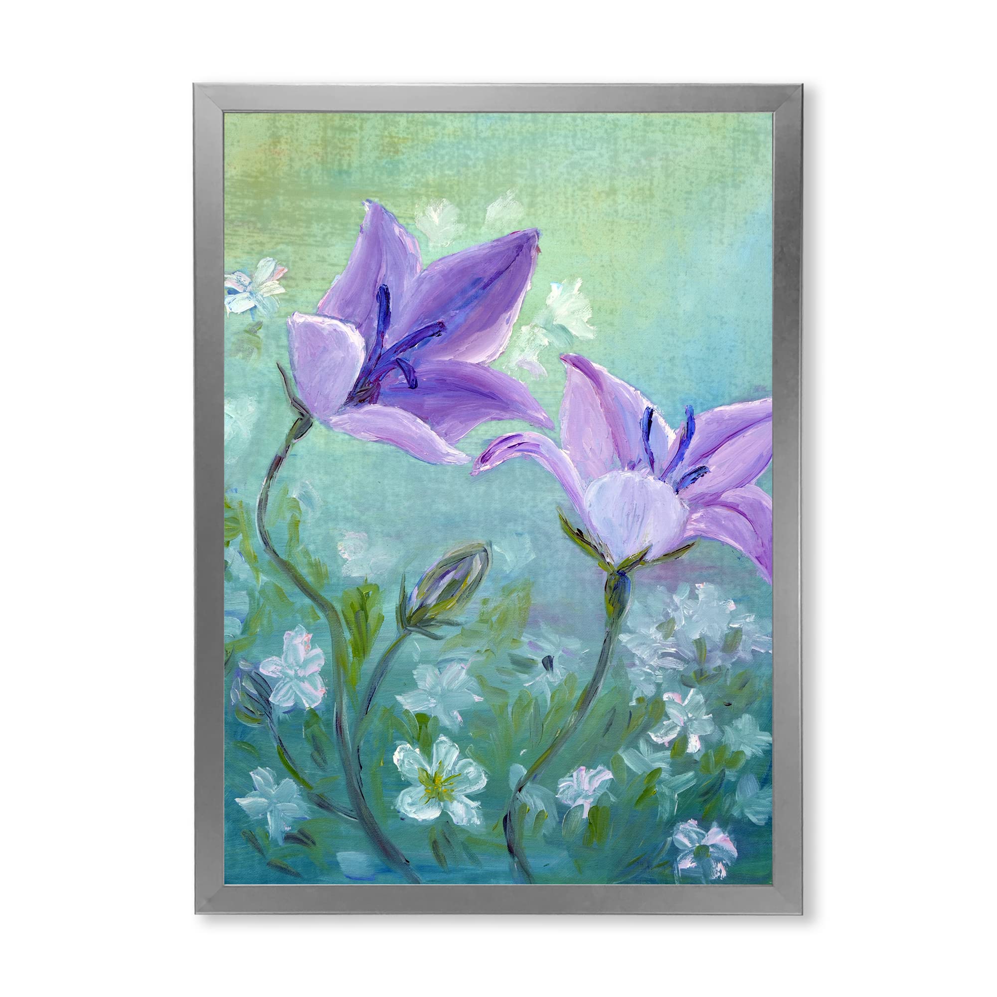 DesignQ Bellflowers Blooming Traditional Framed Wall Art - Vintage Floral Home Decor for Living Room, Bedroom & Office